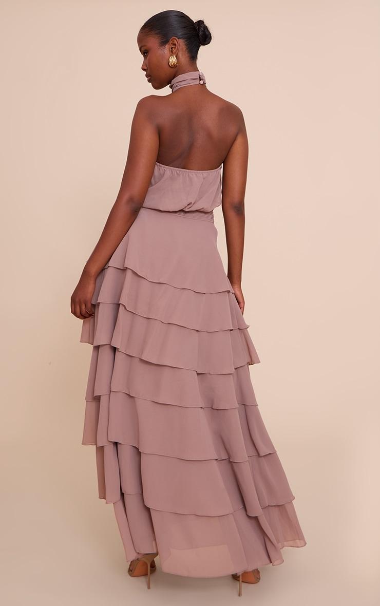 Taupe Chiffon Tiered Maxi Dress Product Image