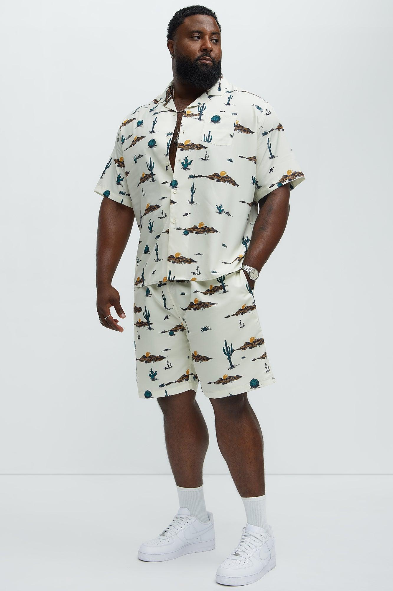 Desert Cuban Collar Button Up Shirt - White/combo Product Image