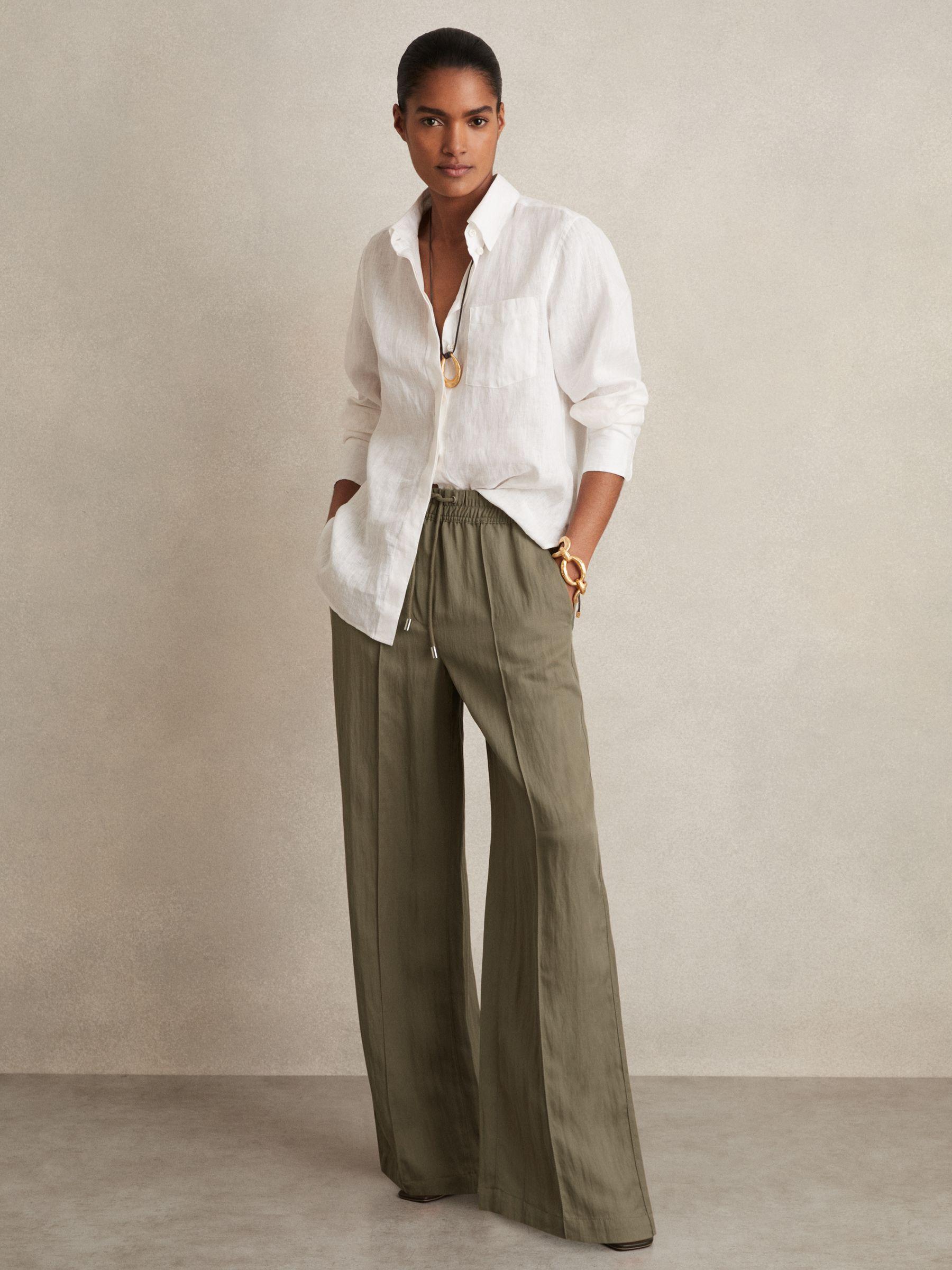 Lyocell-Blend Drawstring Trousers in Khaki Product Image