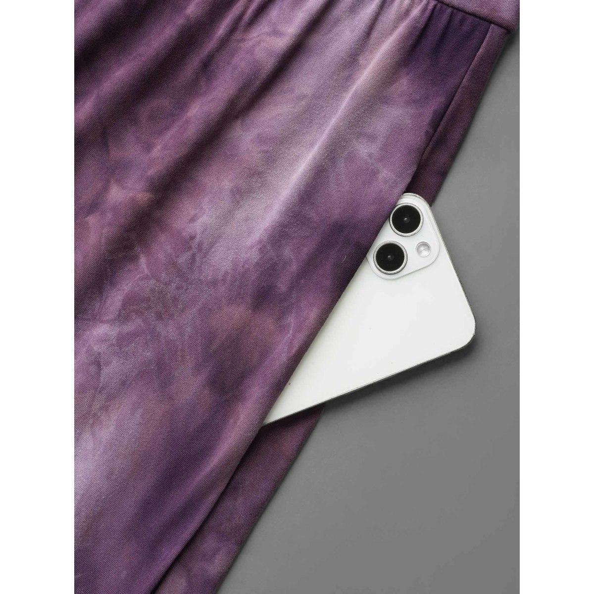 Plus Size Tie-Dye Surplice Neck Curved Hem Midi Dress Eggplant Women Leisure Non Knit Dresses Bloomchic 10/M Product Image