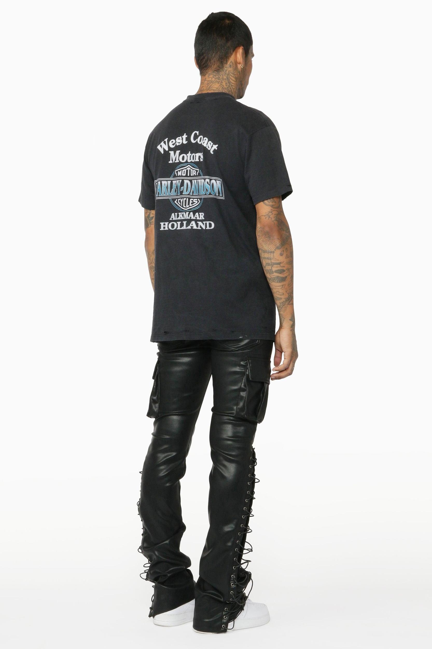 Honor Black Faux Leather Stacked Flare Jean Male Product Image