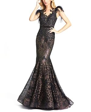 Mac Duggal Embellished Feather Cap Sleeve Illusion Neck Trumpet Gown Product Image