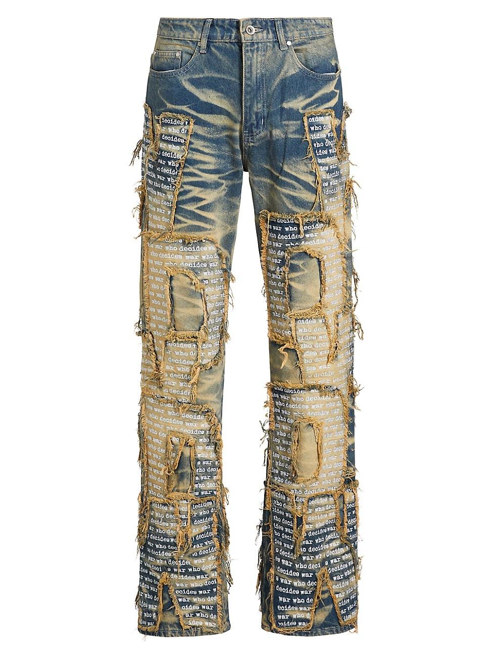 Mens Logo Distressed Cotton Straight-Leg Jeans Product Image