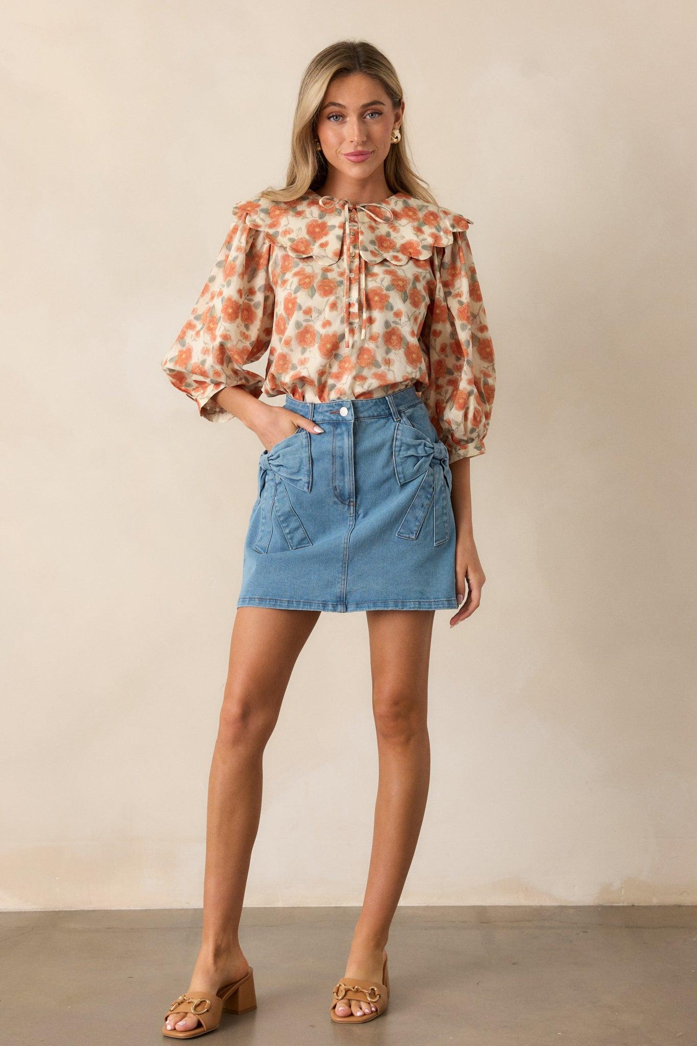Feel The Rush Light Wash Denim Mini Skirt Product Image