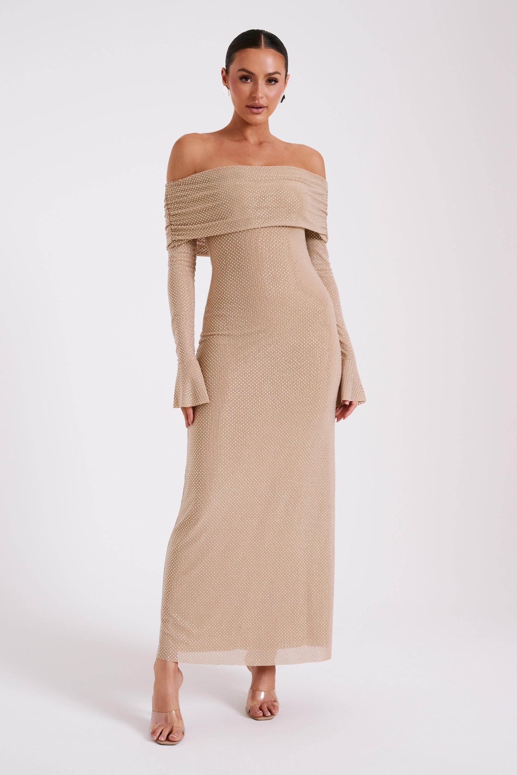 Marcel Off Shoulder Diamante Maxi Dress - Nude Product Image