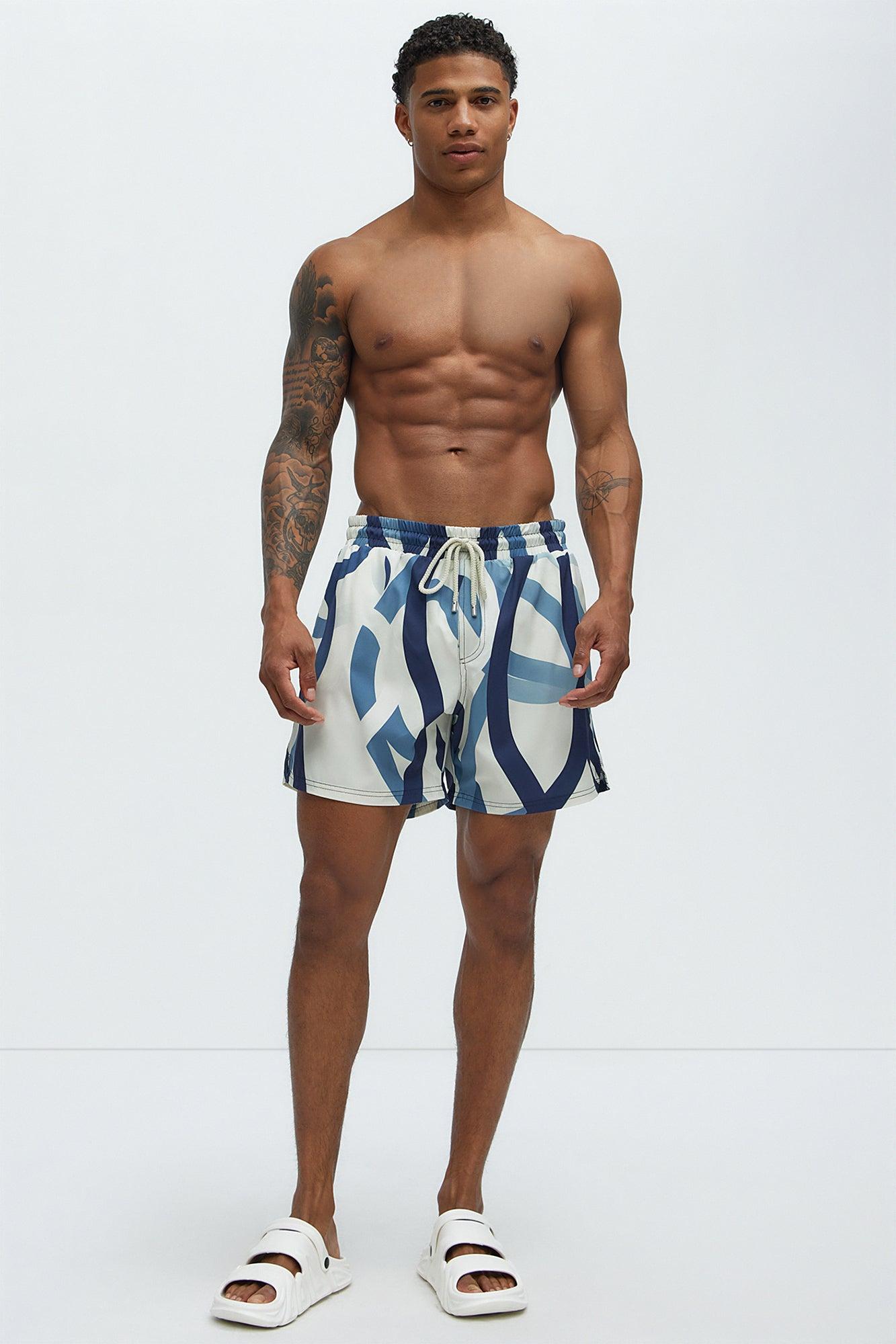 Ibiza Abstract Swim Mid Trunk - Blue/combo Product Image