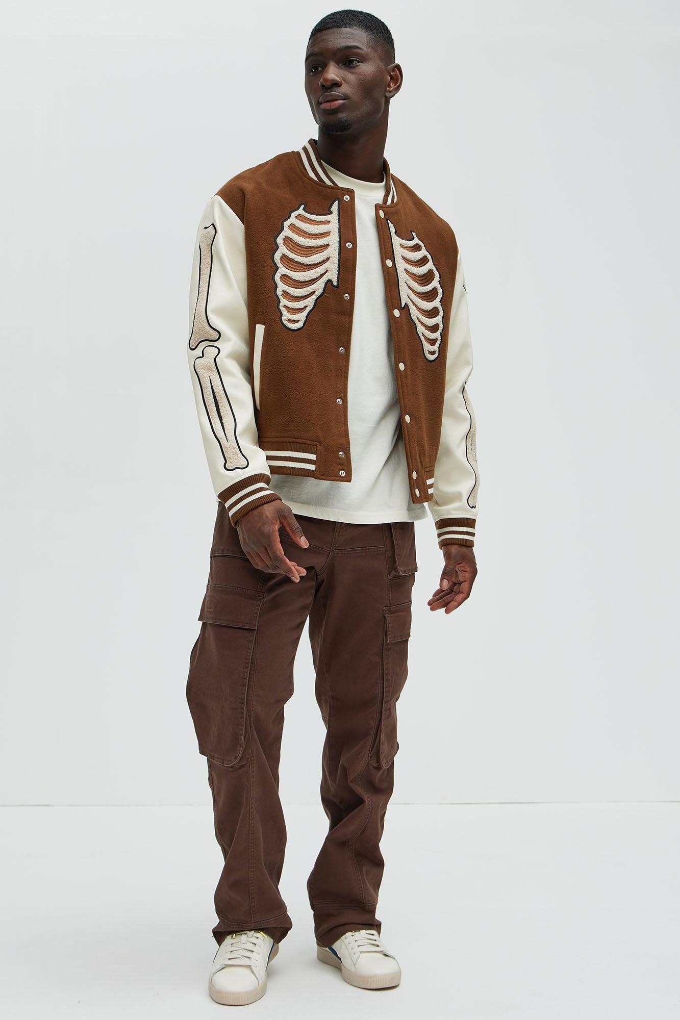 Skeleton Varsity Jacket - Brown/combo Product Image