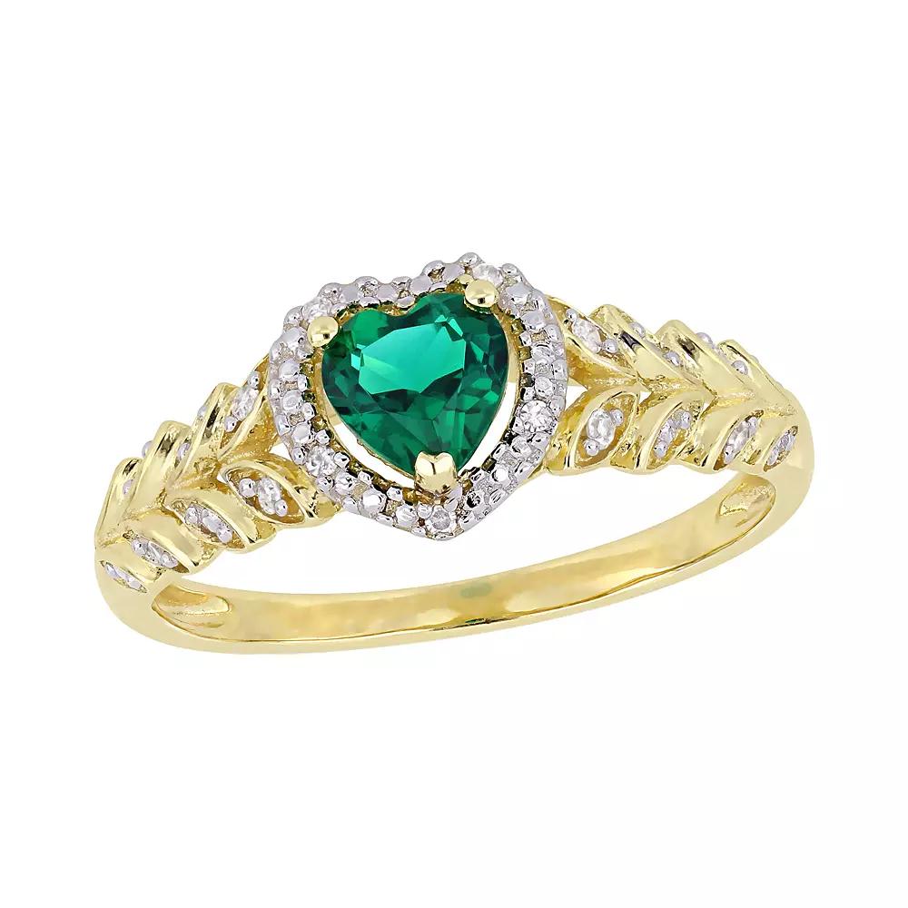 Stella Grace 10K Gold Heart Gemstone & Diamond Accent Ring, Womens Lab Created Green Product Image
