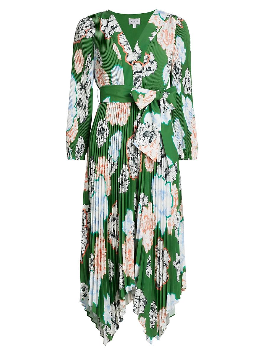 Womens Liora Floral Pleated Midi-Dress Size 0 Product Image