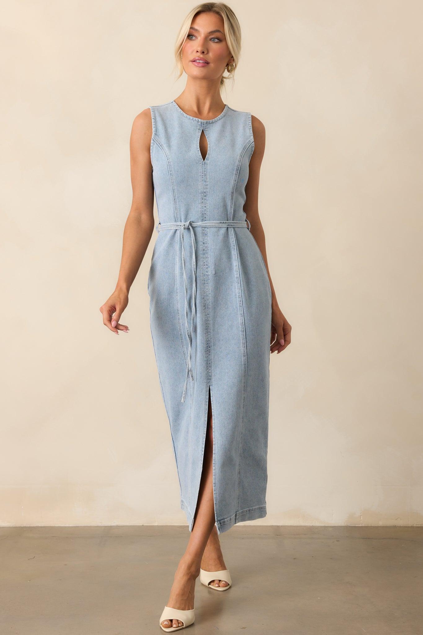 MINKPINK Light Wash Cotton Oliver Denim Midi Dress Product Image