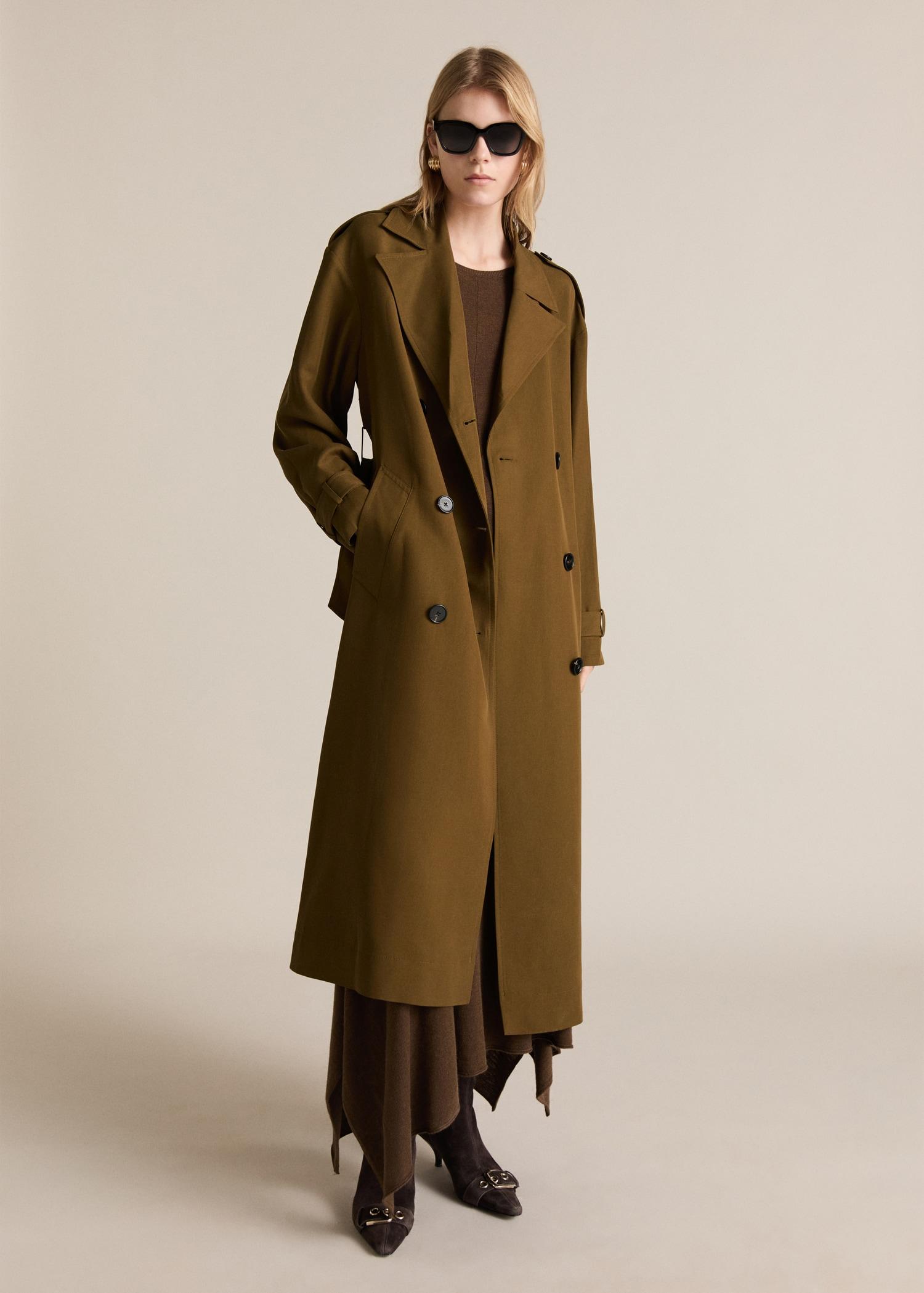 Oversized long lyocell trench coat - Women | MANGO USA Product Image