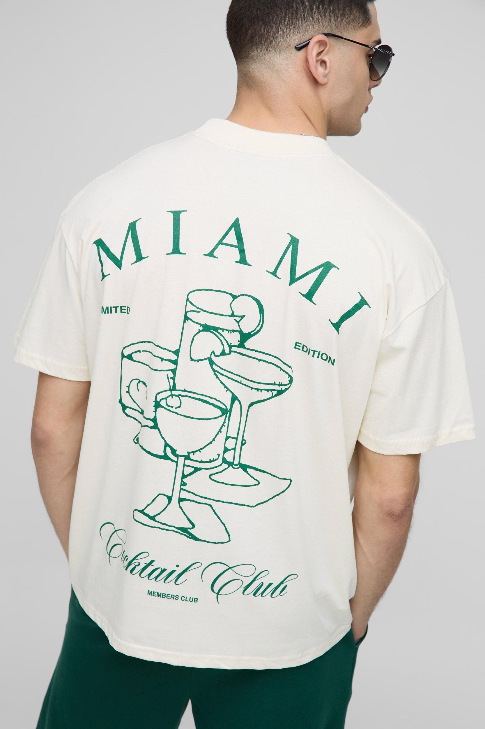 Oversized Extended Neck Miami Cocktail Club T-shirt | boohooMAN USA Product Image