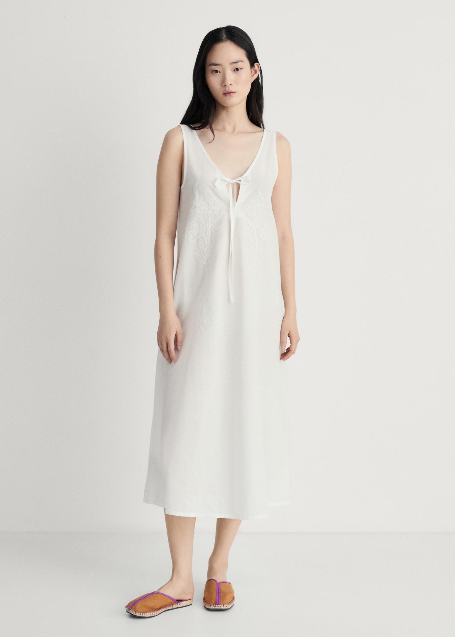 Embroidered cotton nightgown - Women | MANGO USA Product Image