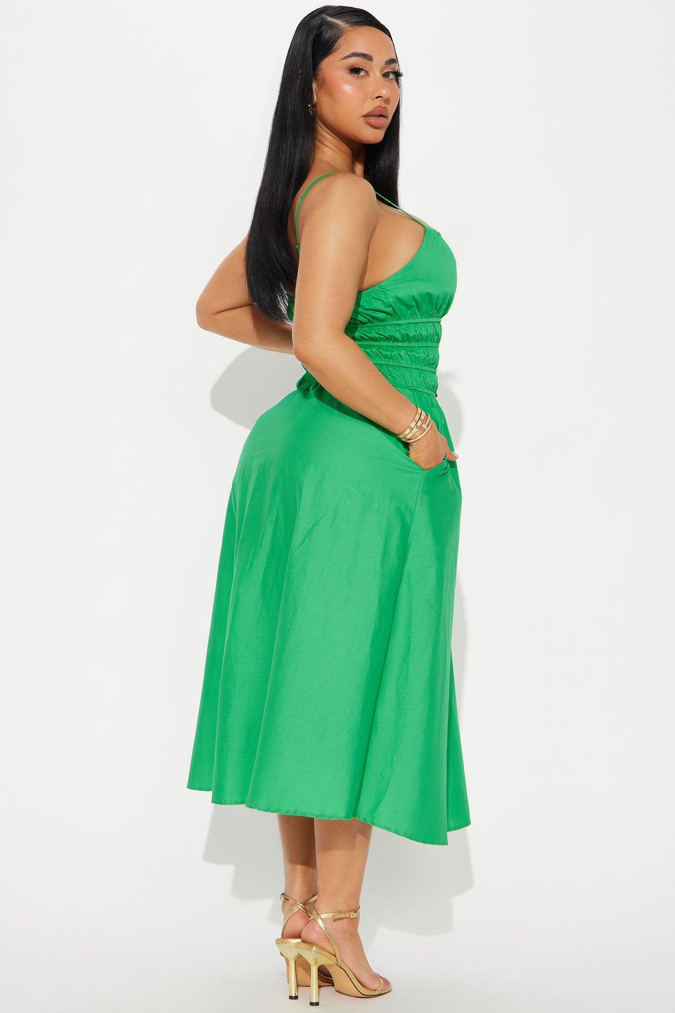 Kensie Poplin Midi Dress - Green Product Image