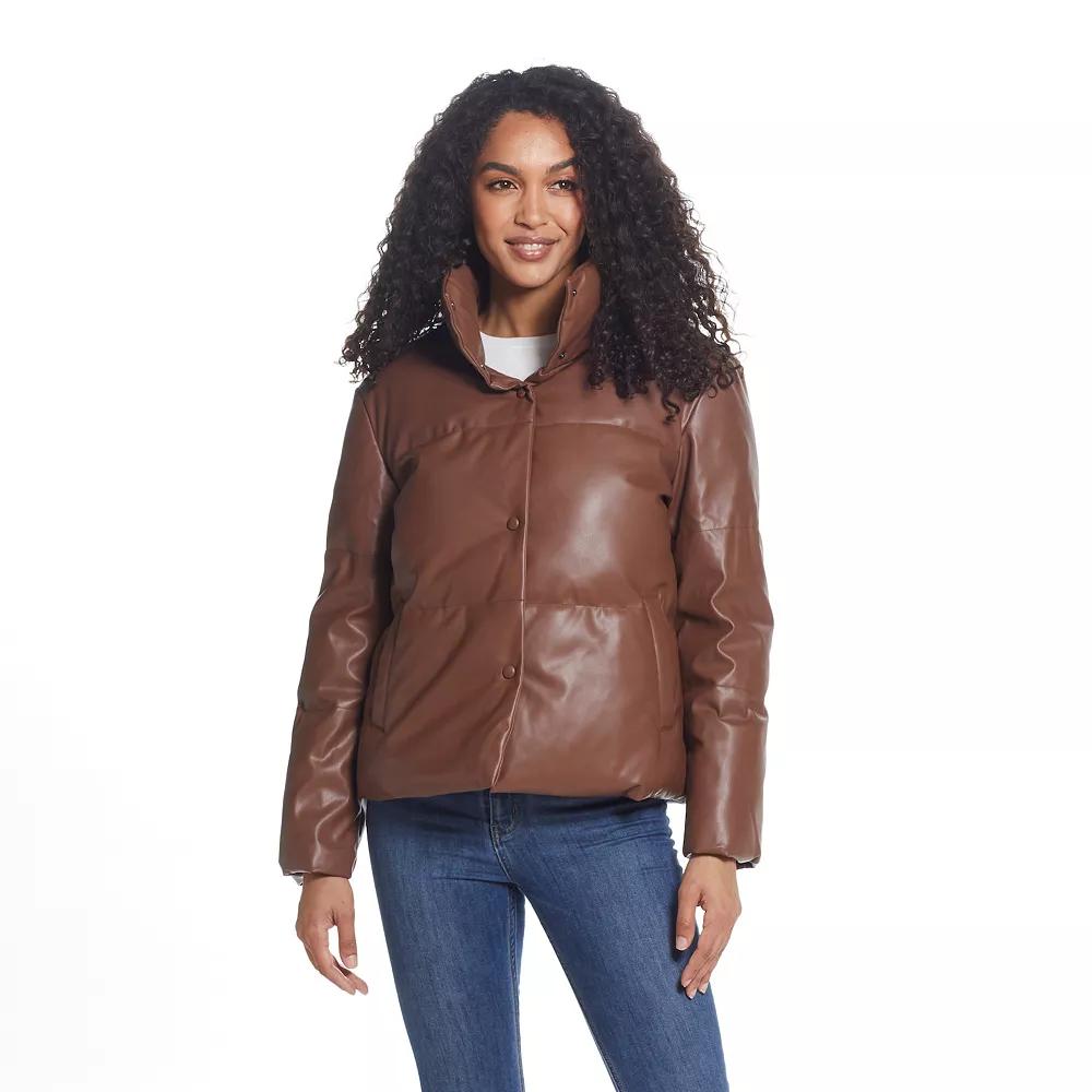 Women's Weathercast Faux-Leather Puffer Coat, Size: XL, Caramel Product Image