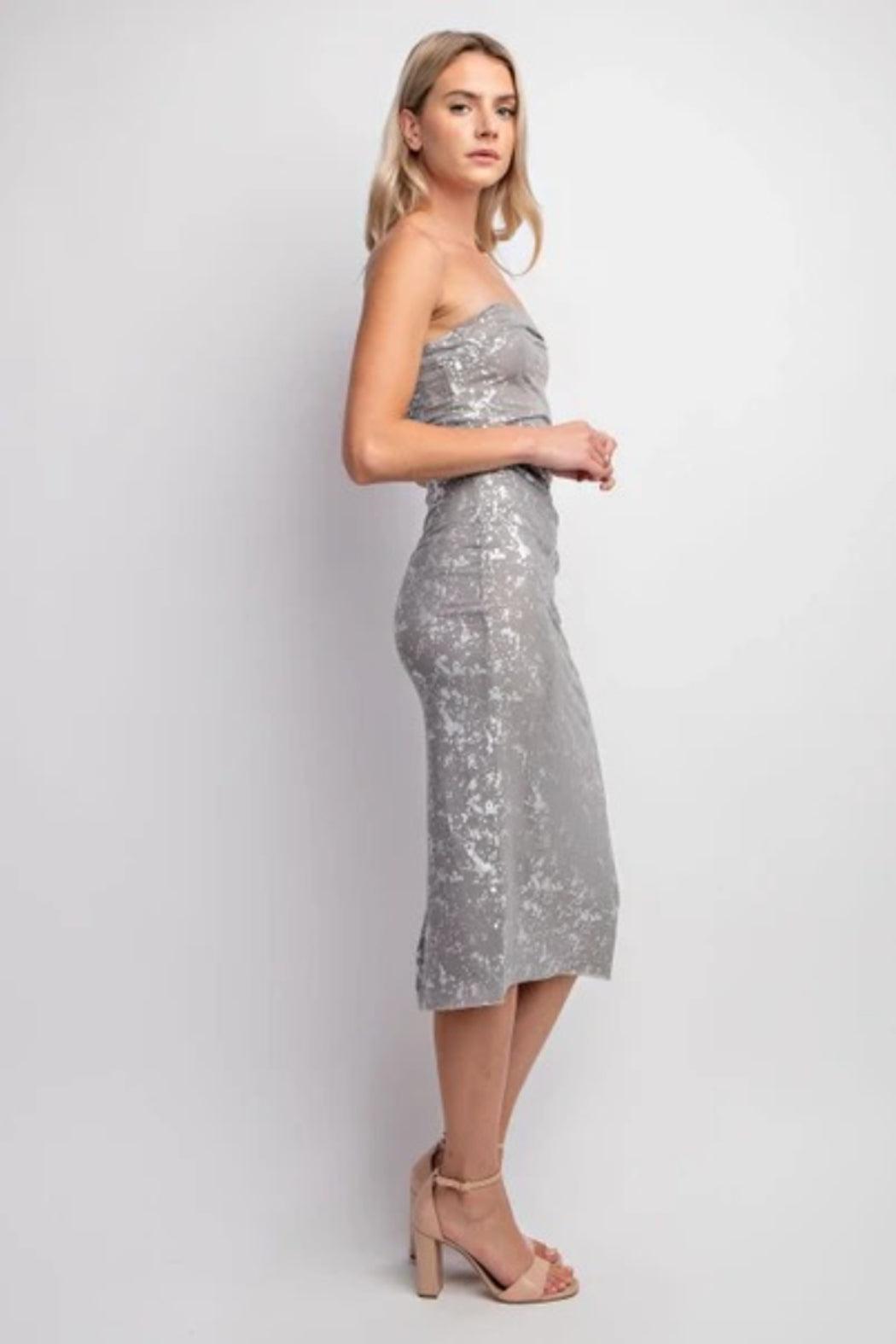 Gray Foiled Midi Dress Product Image