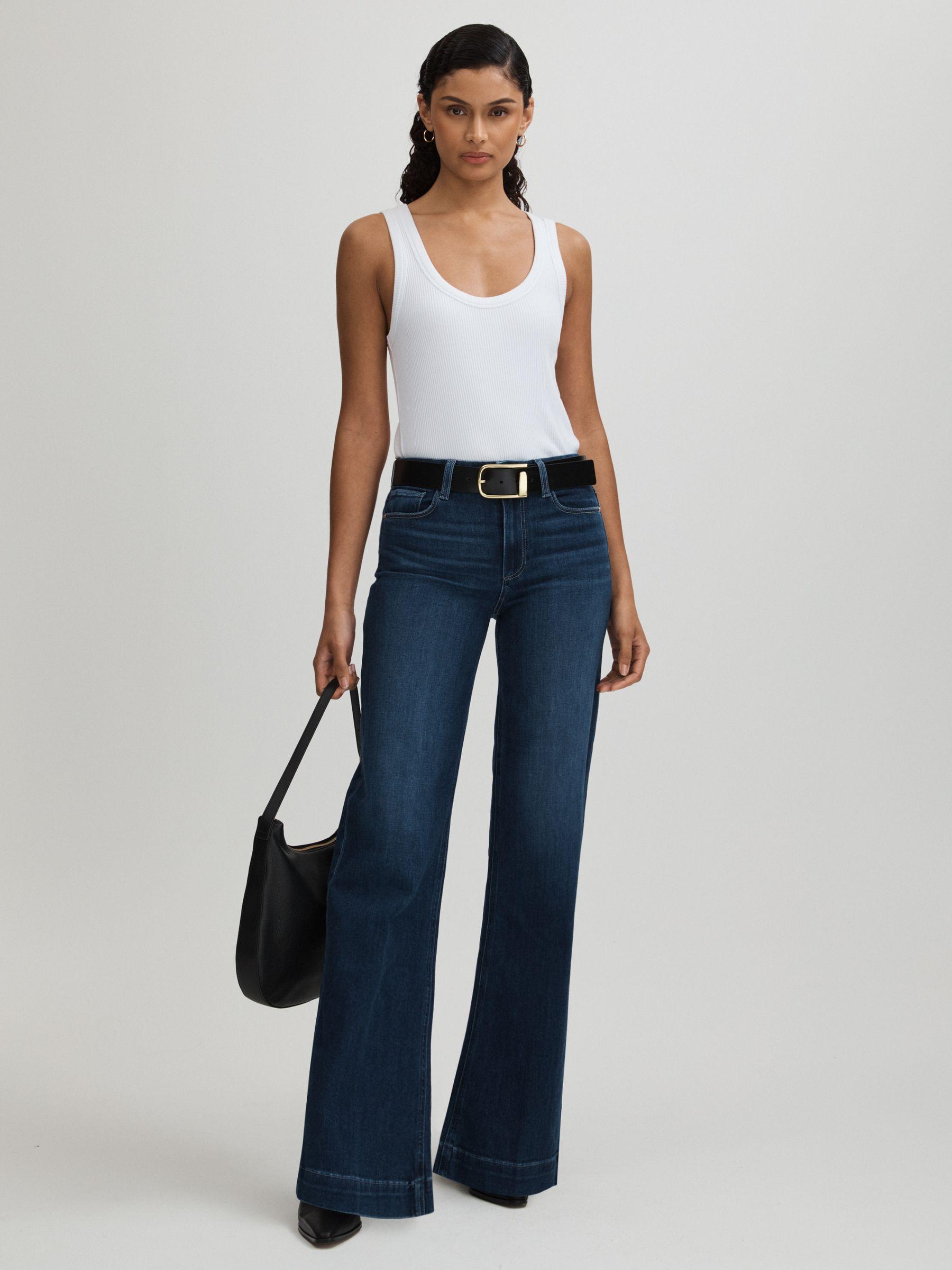Paige High Rise Wide Leg Jeans in Notre Dame Blue Product Image