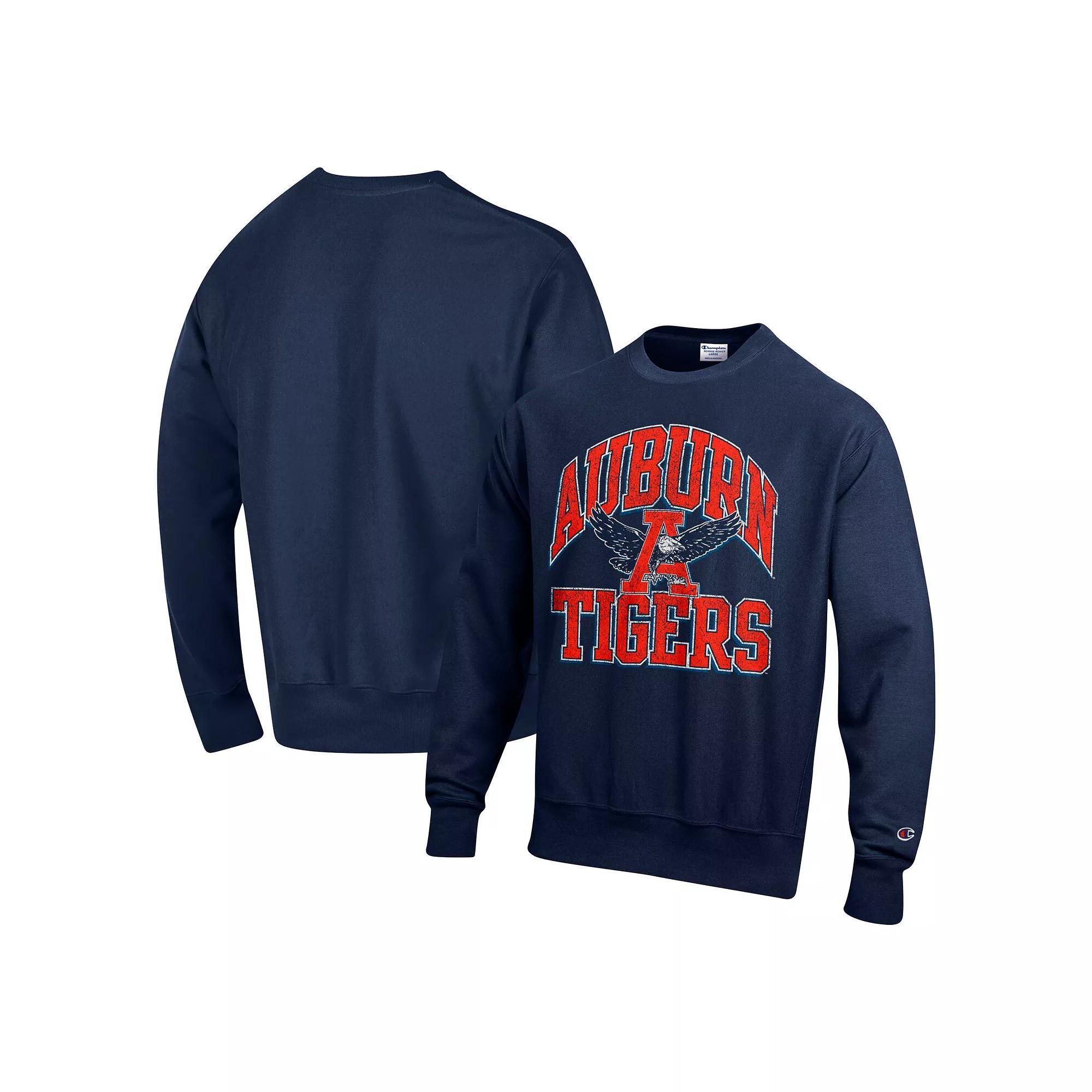 Men's Champion Navy Auburn Tigers Vault Late Night Reverse Weave Pullover Sweatshirt, Size: XL, Blue Product Image