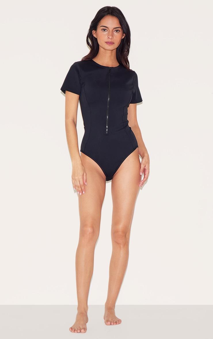 Black Scuba Zip Up Swimsuit Product Image