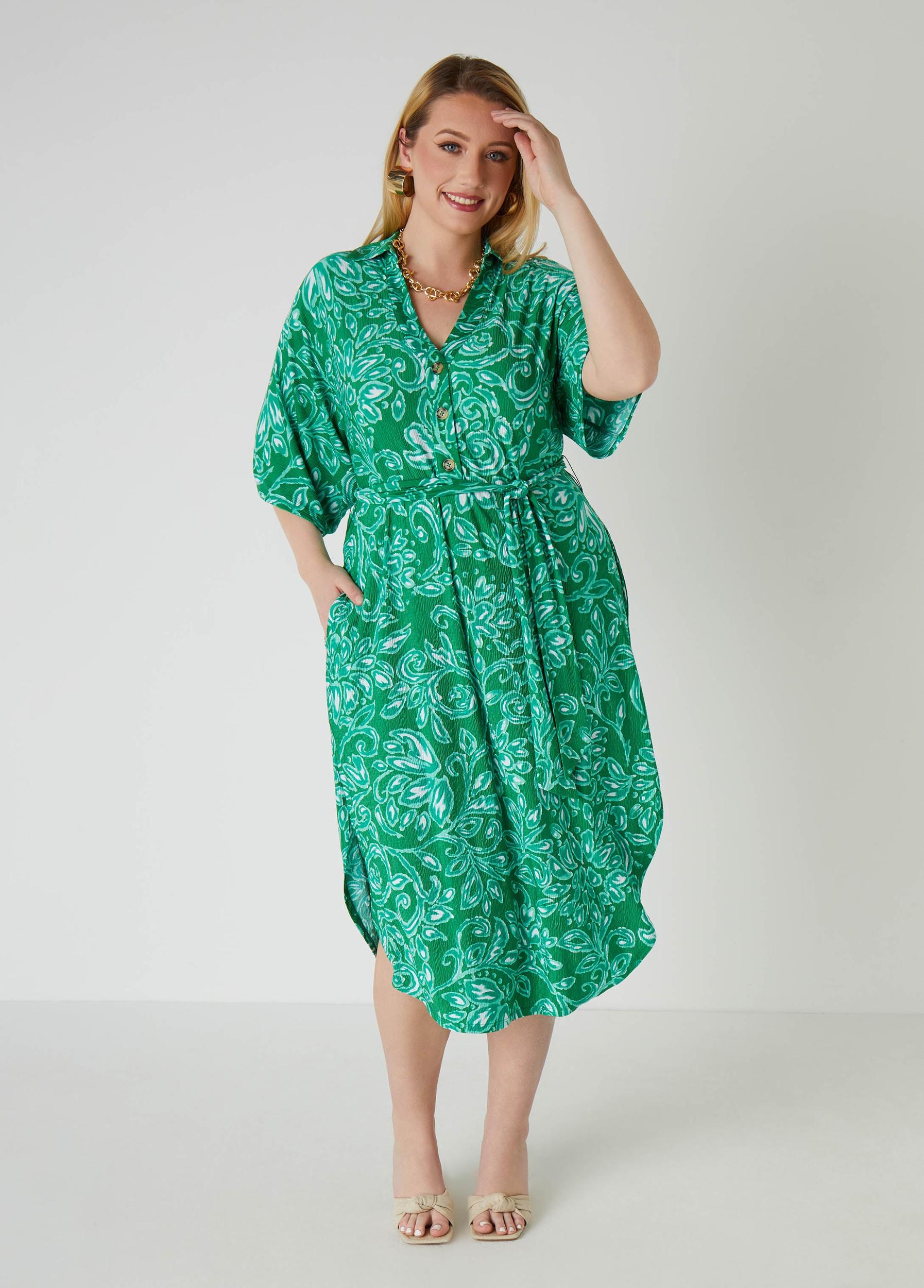 Textured Floral Print Shirtdress Product Image