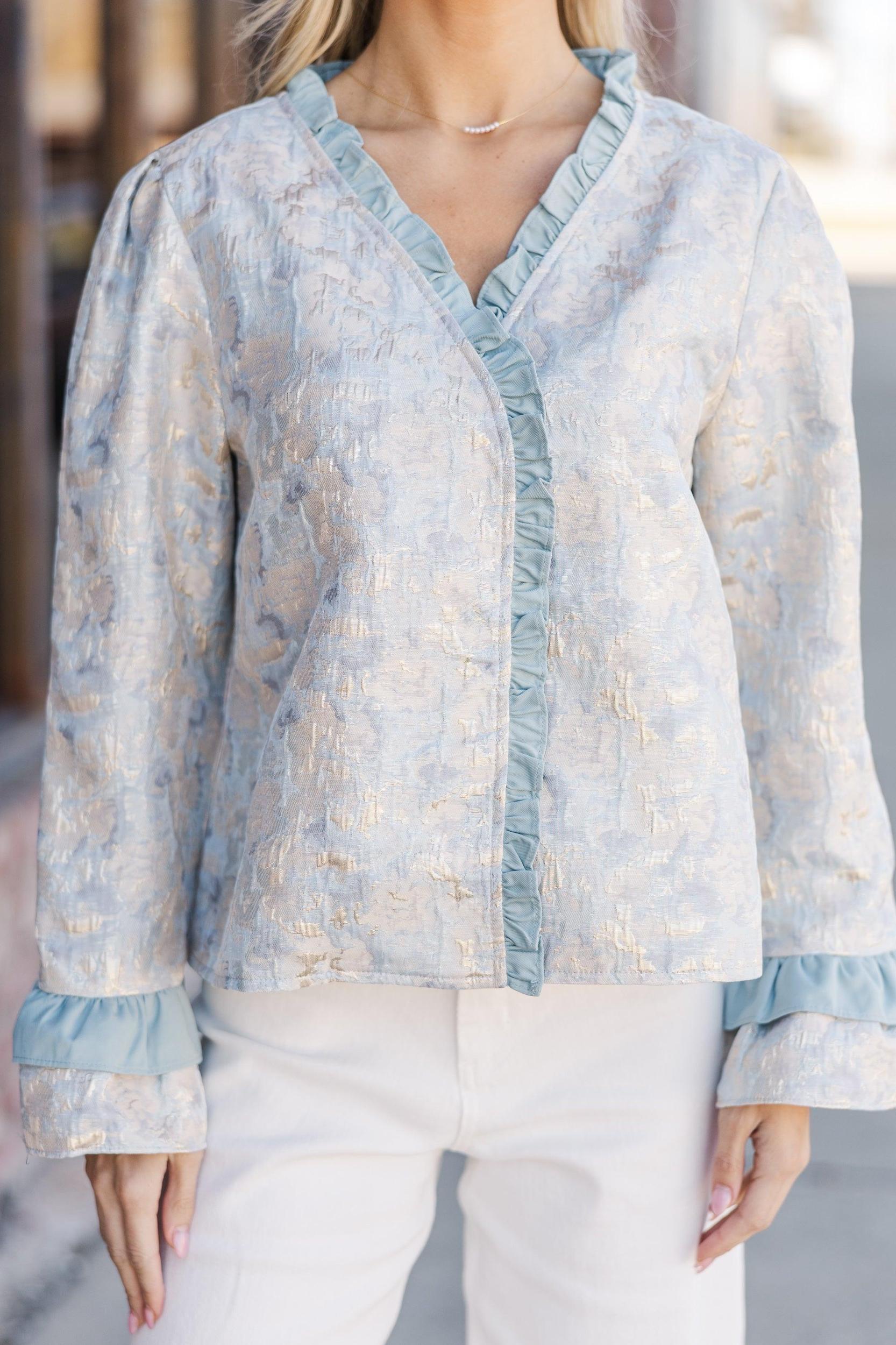 Where You're Going Slate Blue Floral Blouse Female Product Image