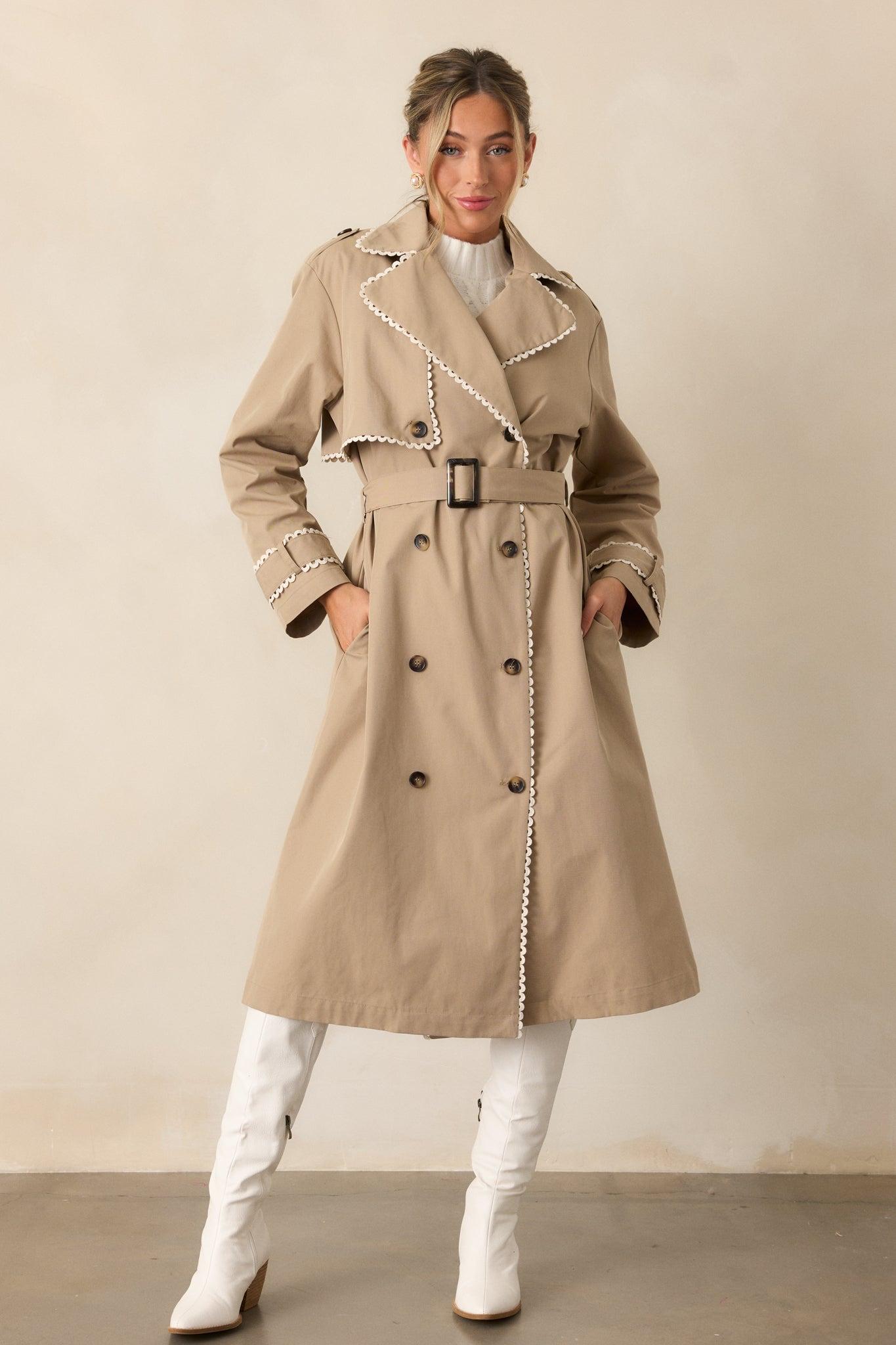 A Crazy Idea Taupe RicRac Trench Coat Product Image