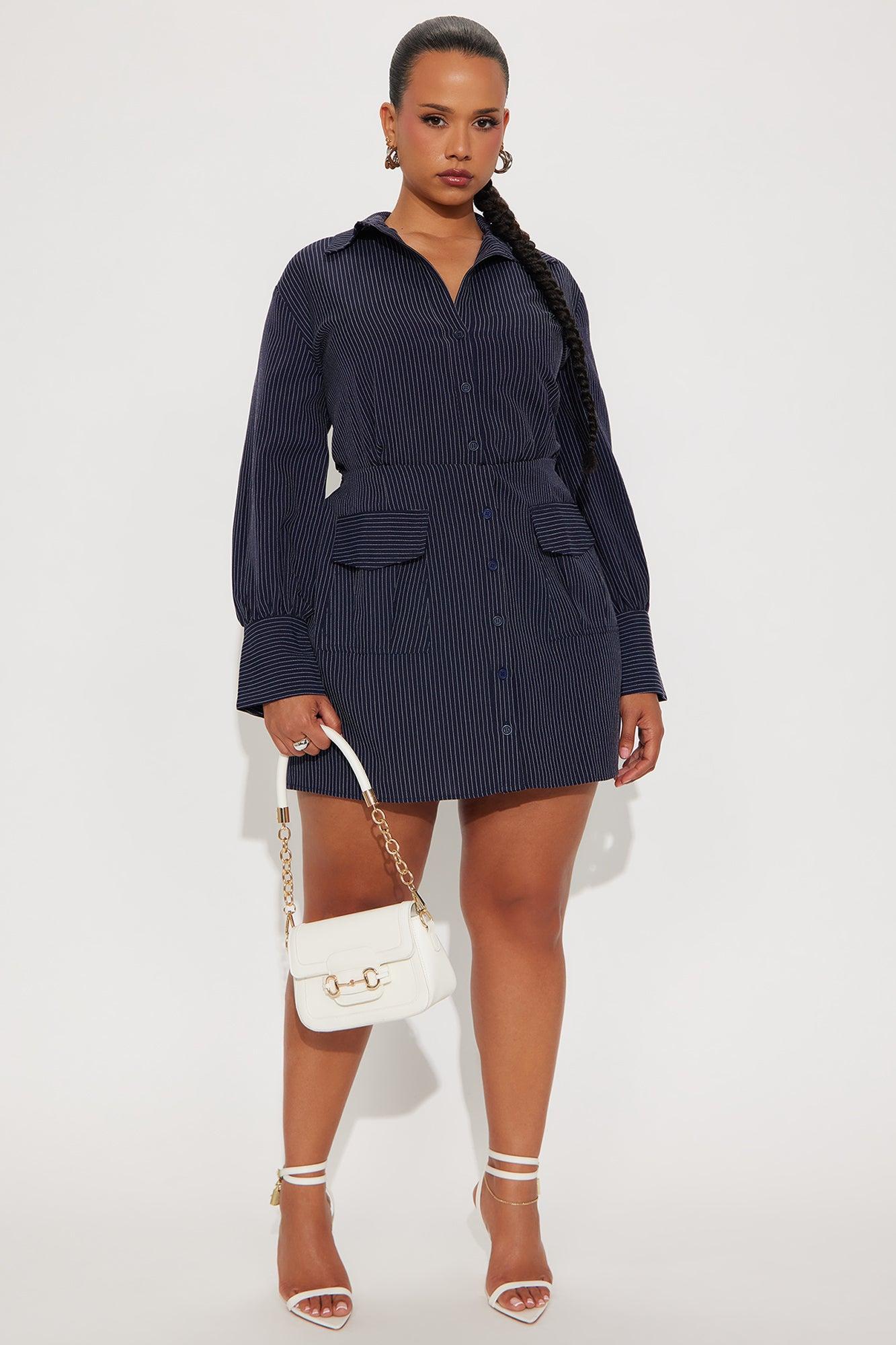 Valentina Pinstripe Shirt Mini Dress - Black Female Product Image