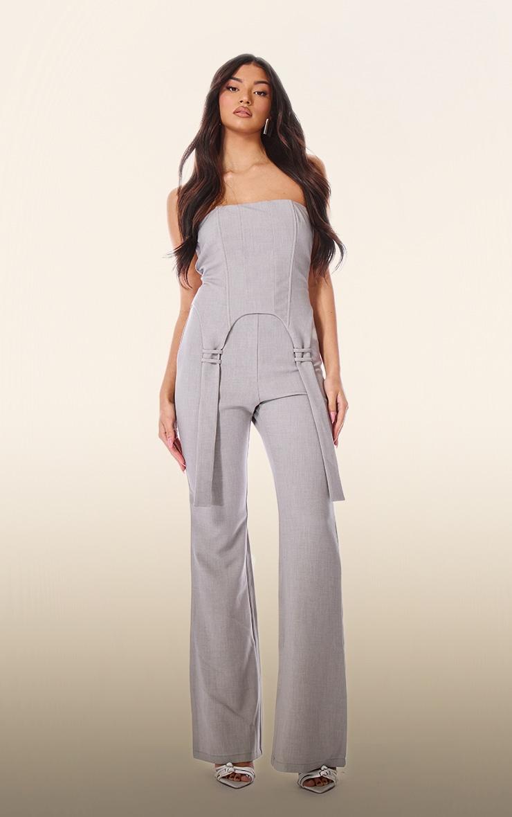 PLT Label Light Grey Corset Strap Detail Jumpsuit Product Image