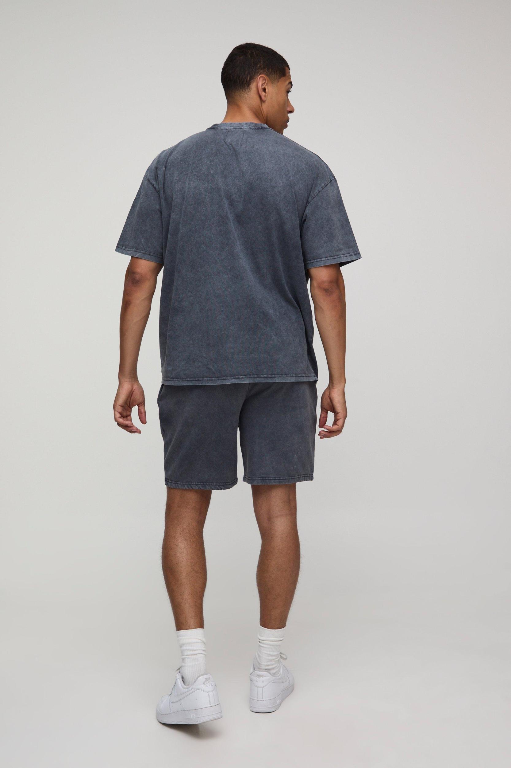 Oversized M Star Washed T-Shirt & Short Set | boohooMAN USA Product Image