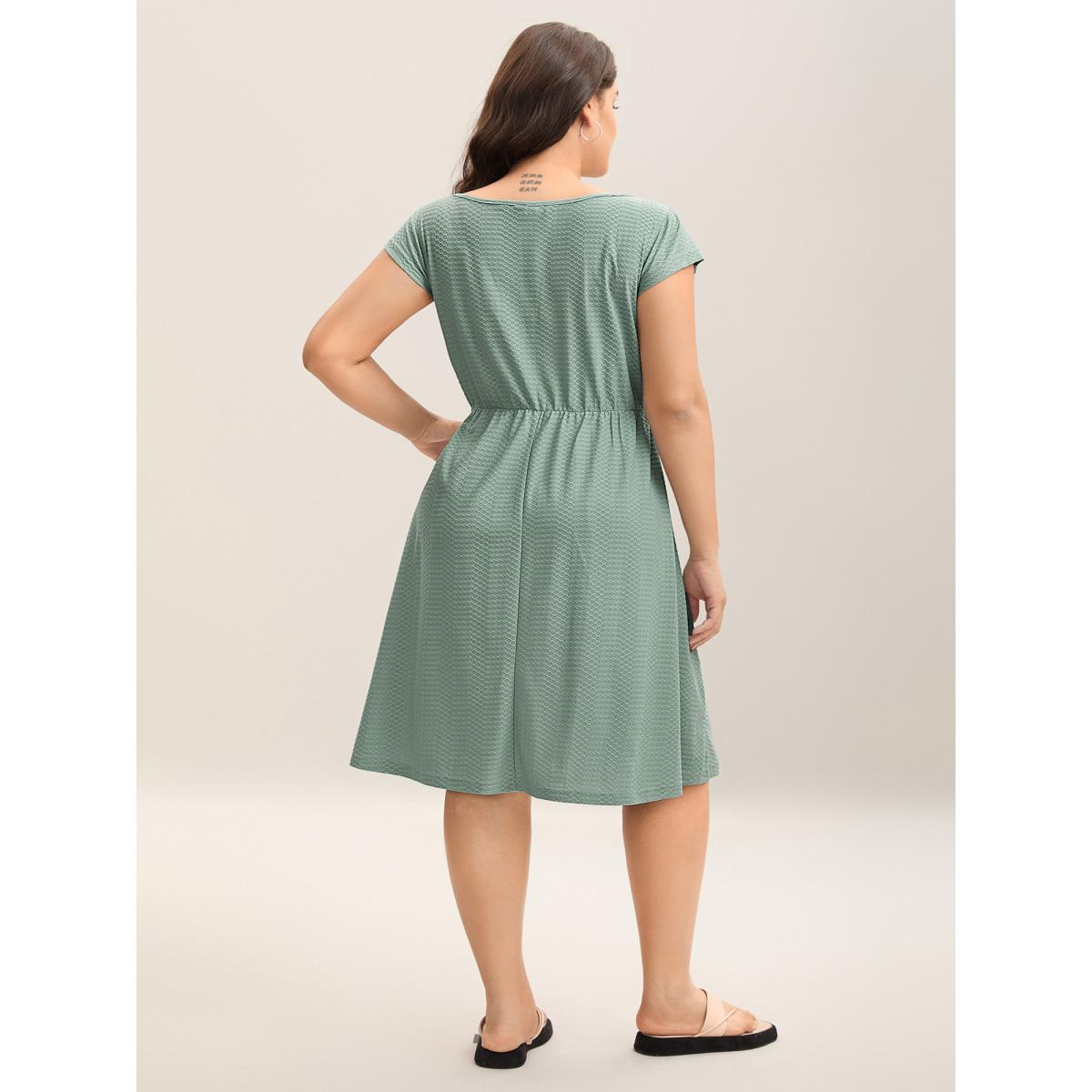 Plus Size Textured Waist-Tie Knit Midi Dress Sage Women Leisure Drawstring Knit Dresses Bloomchic 26/4X Product Image