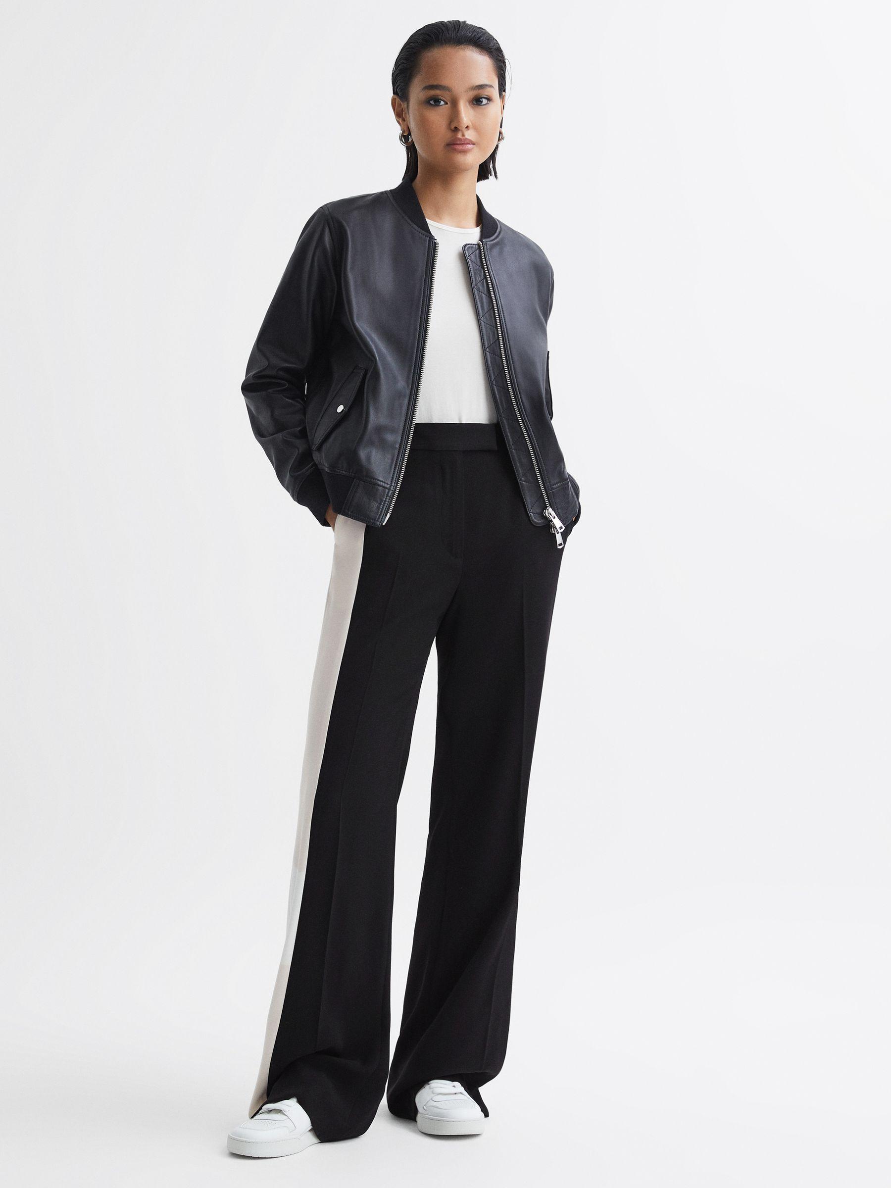 Contrast Side Wide Leg Trousers in Black Product Image