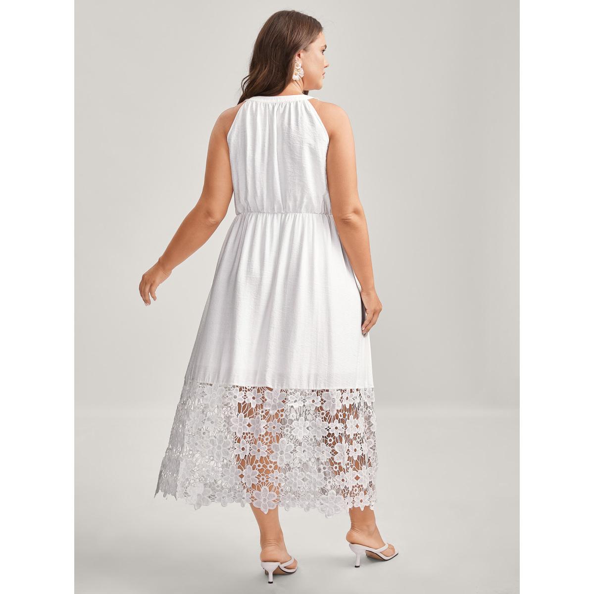 Plus Size Scalloped Lace Hem Halter Neck Midi Dress Originalwhite Women Round Neck Sleeveless Curvy BloomChic 28/5X Product Image