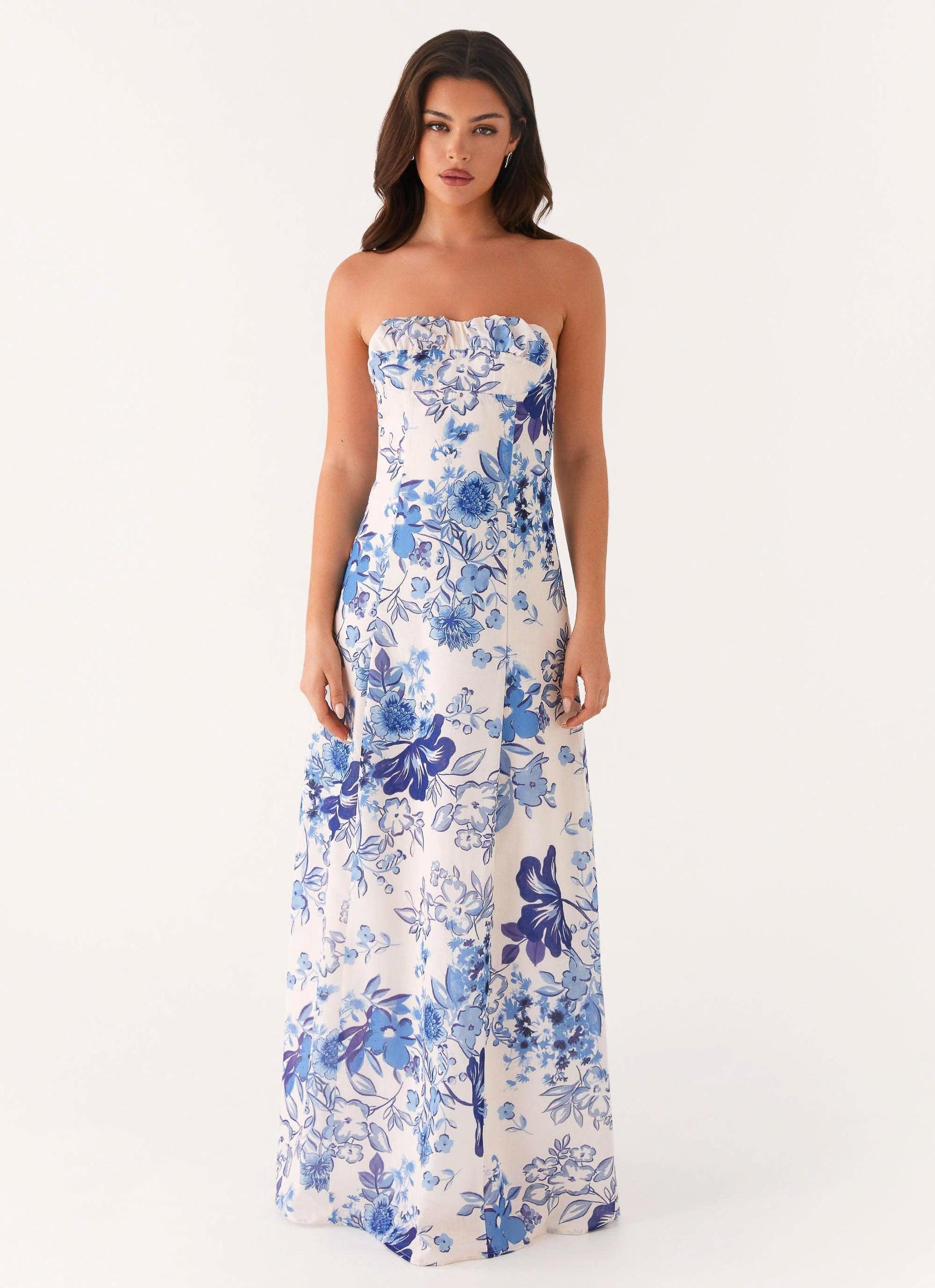 Tayla Linen Maxi Dress - Serene Sky Floral Product Image