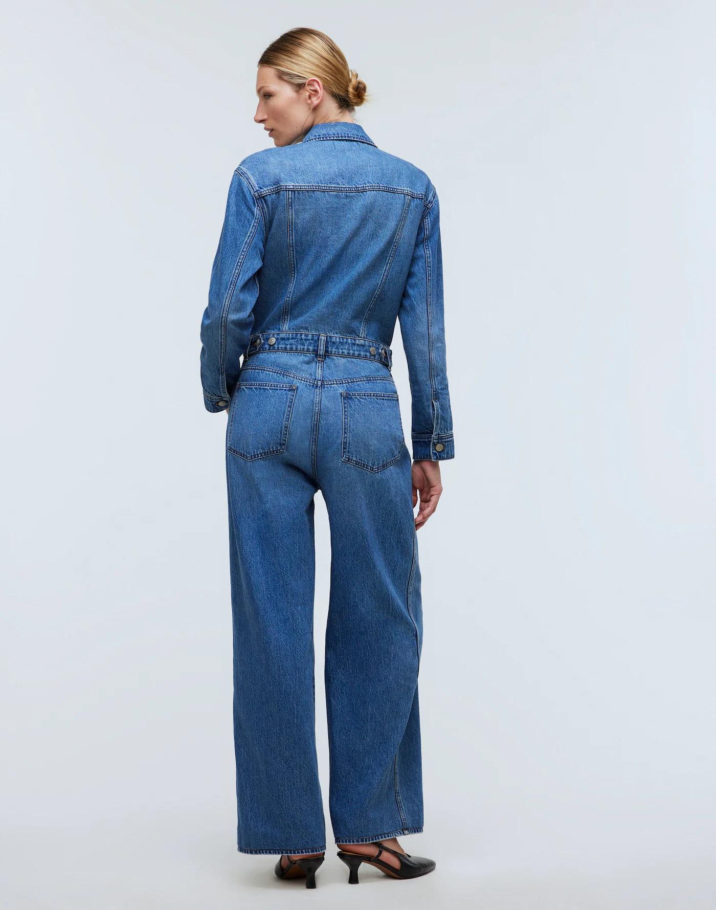 Denim Wide-Leg Coverall Jumpsuit in Byrne Wash Product Image