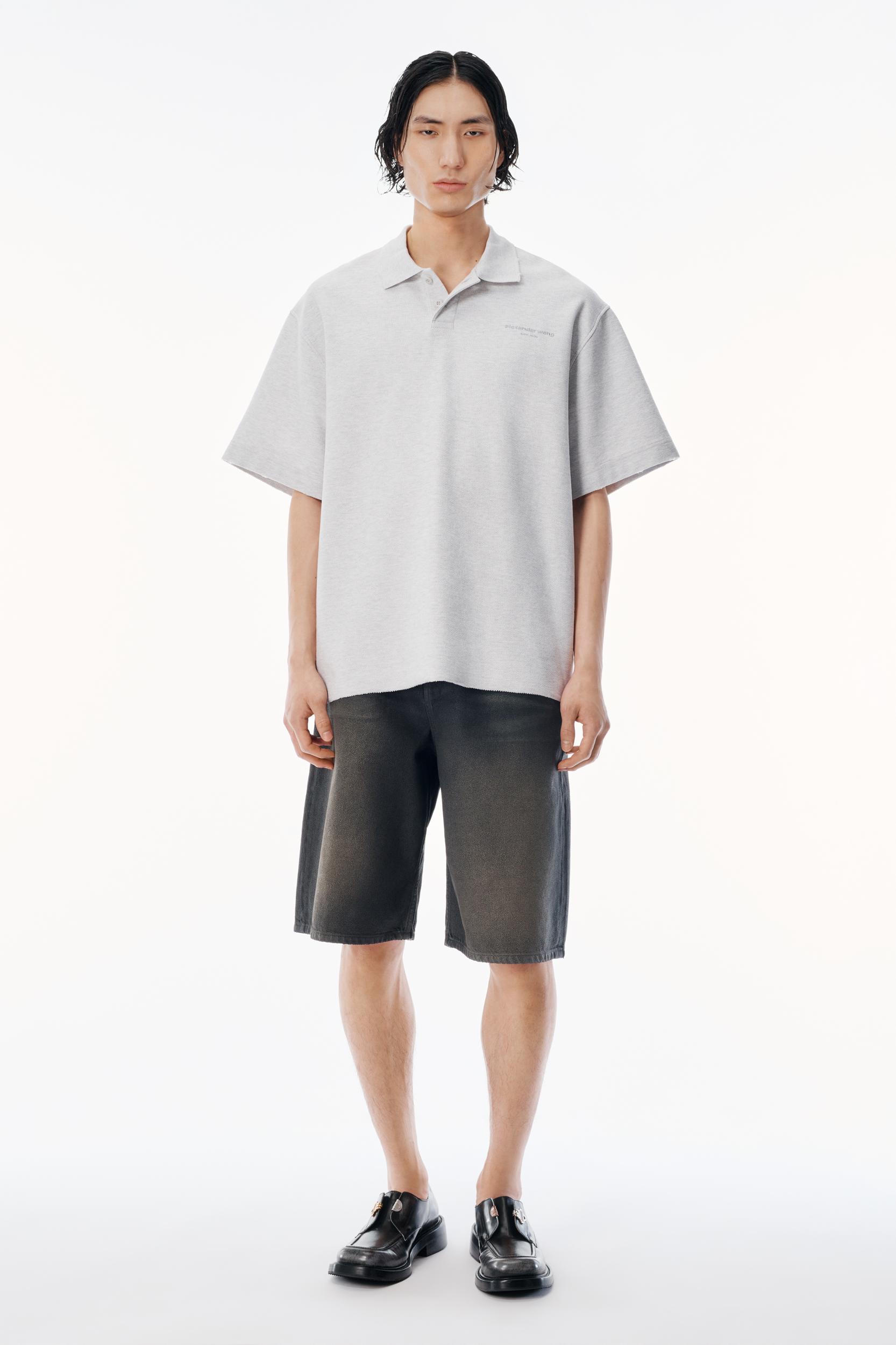 Light Grey Striped Pique Polo  Product Image