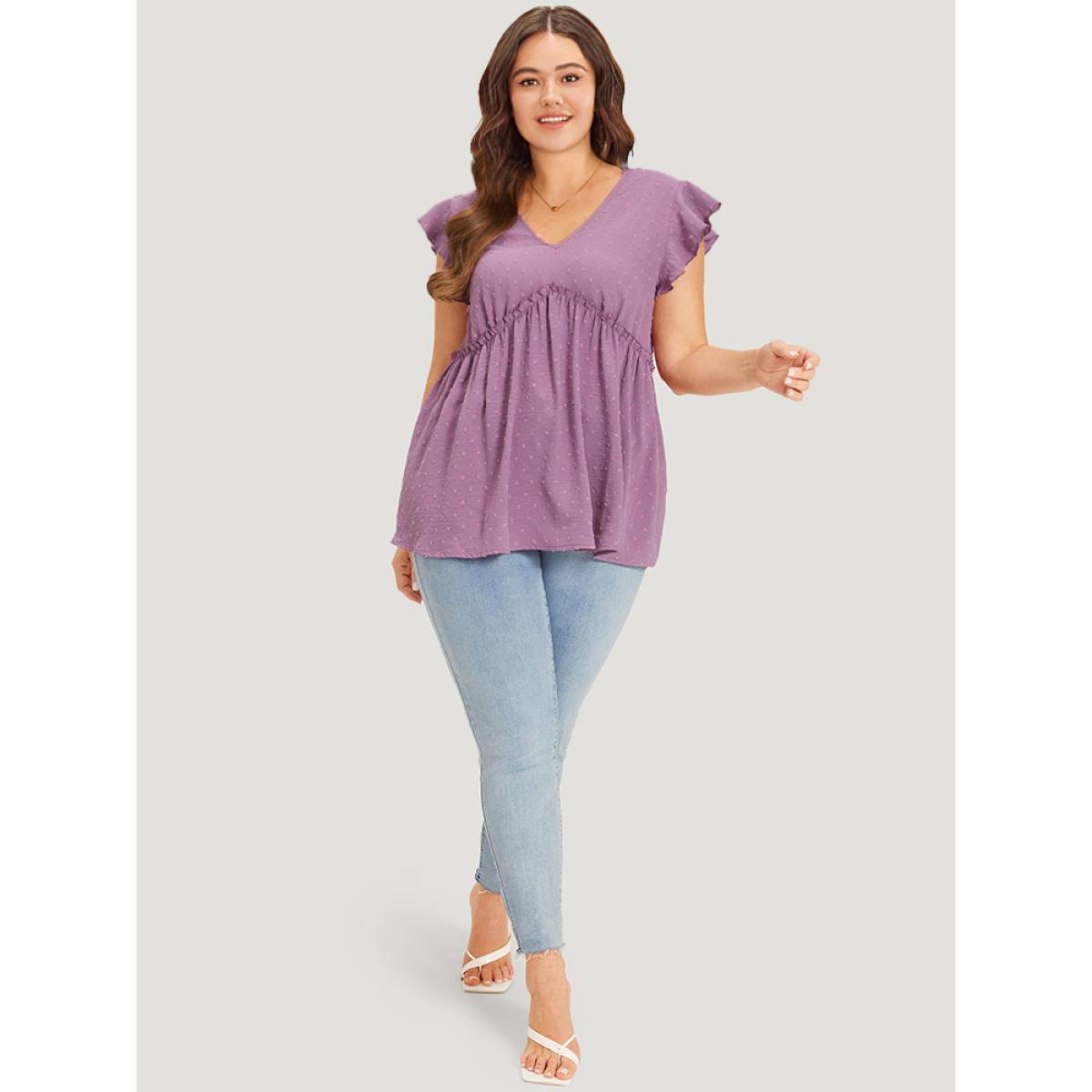 Plus Size Polka Dot V Neck Ruffles Tassel Trim Tank Top Women Mauve Elegant Texture V-neck Dailywear Tank Tops Camis BloomChic 26/4X Product Image