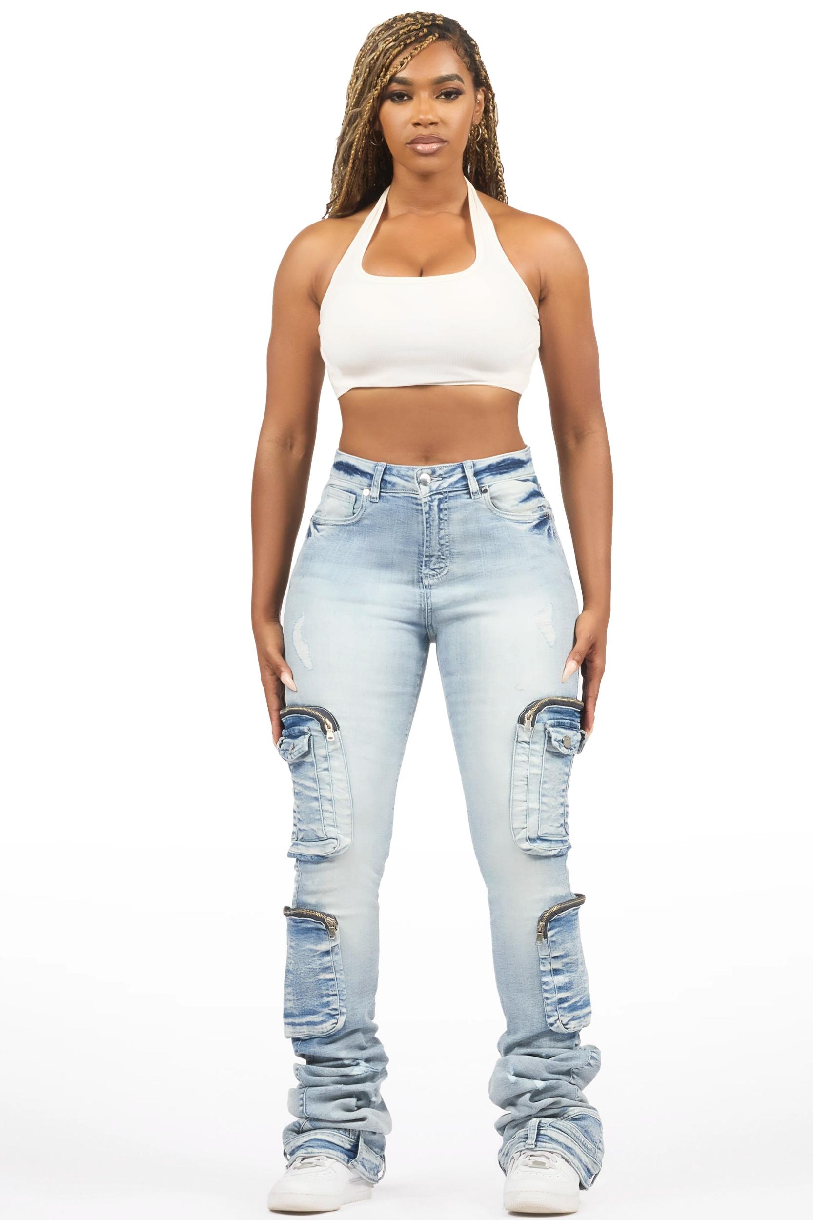 Alisson Light Wash Cargo Super Stacked Jean Female Product Image