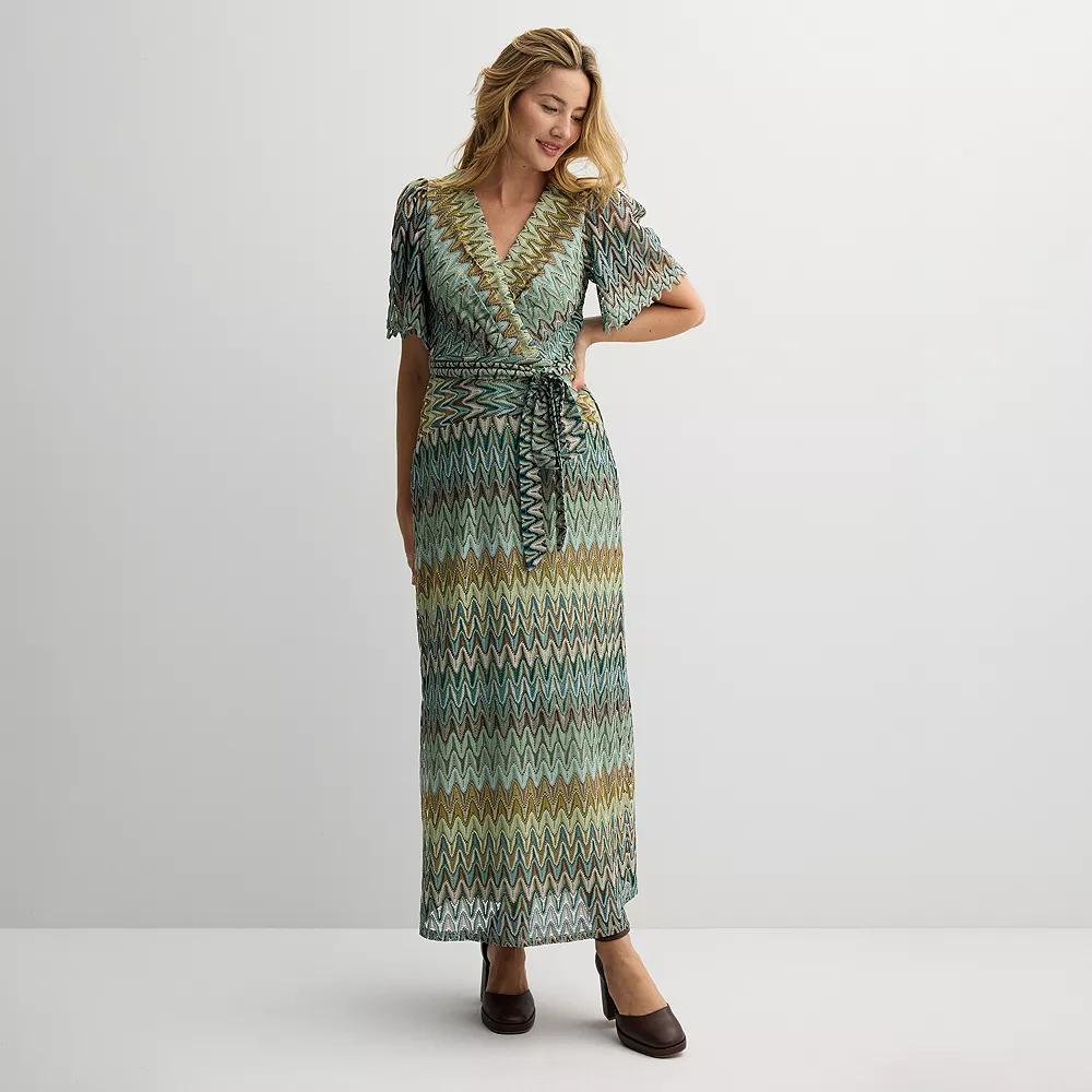 Women's Maison Tara Patterned Knit Maxi Dress, Size: 6, Teal Green Product Image