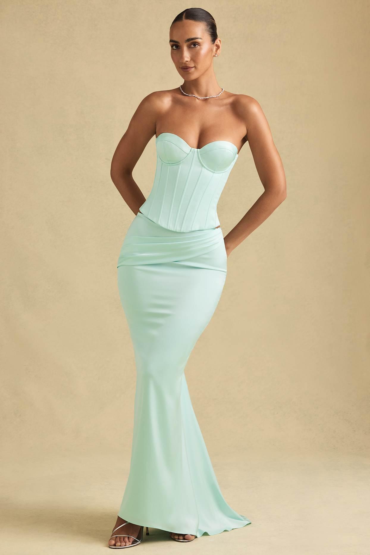 Draped Low-Rise Maxi Skirt in Mint Product Image