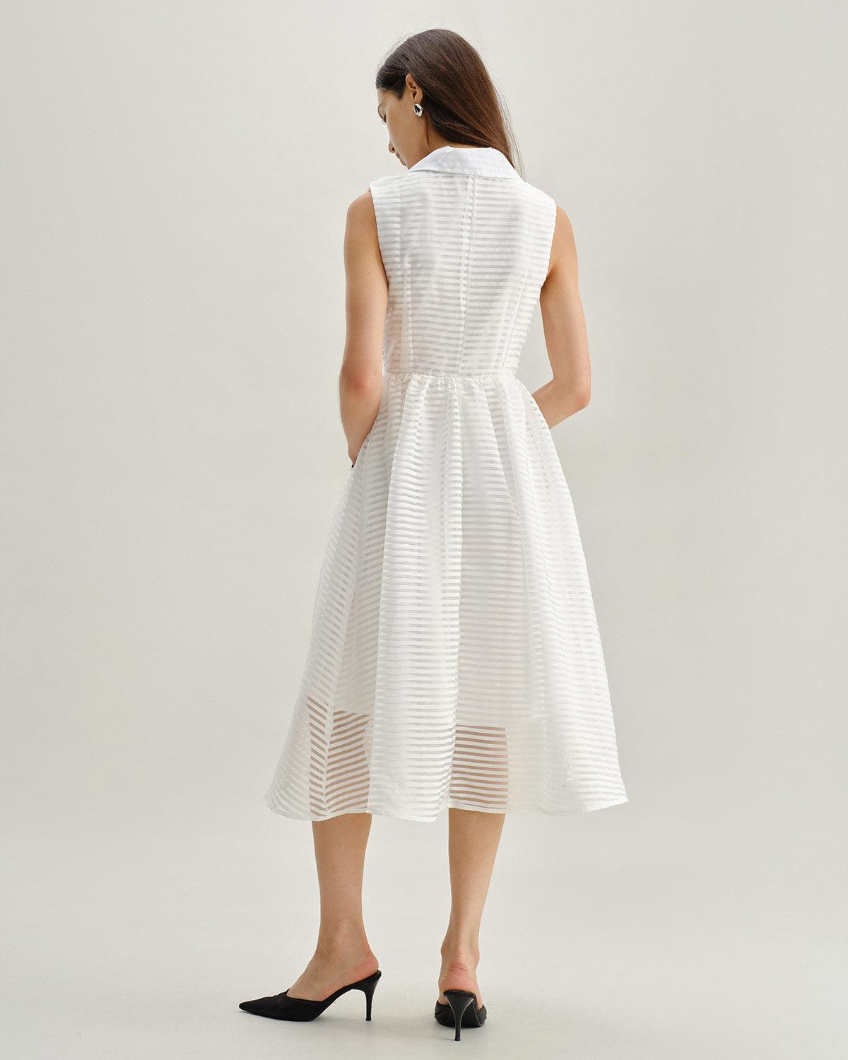 White Striped Sleeveless Midi Dress Product Image