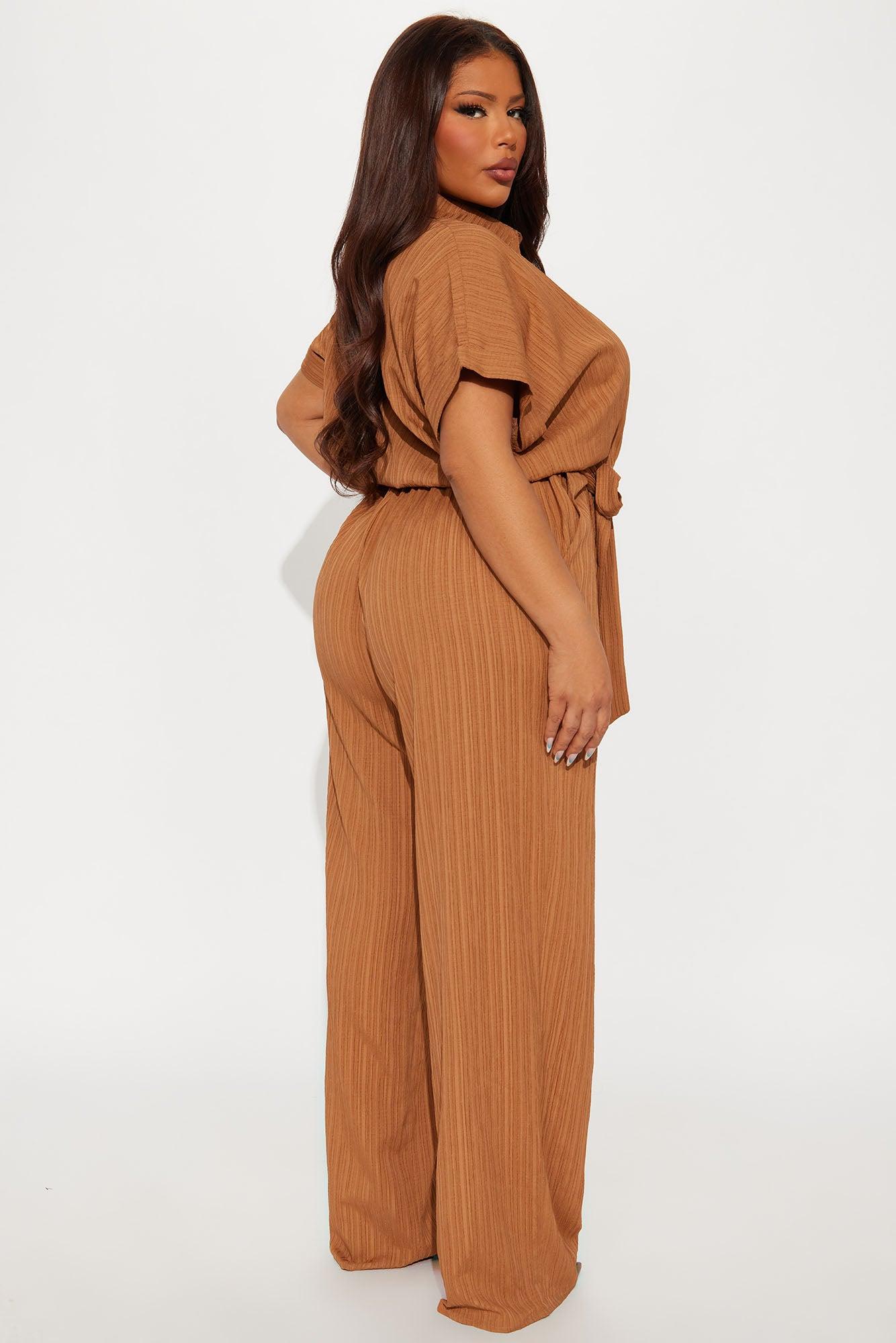 Pamela Collared Jumpsuit - Brown Female Product Image