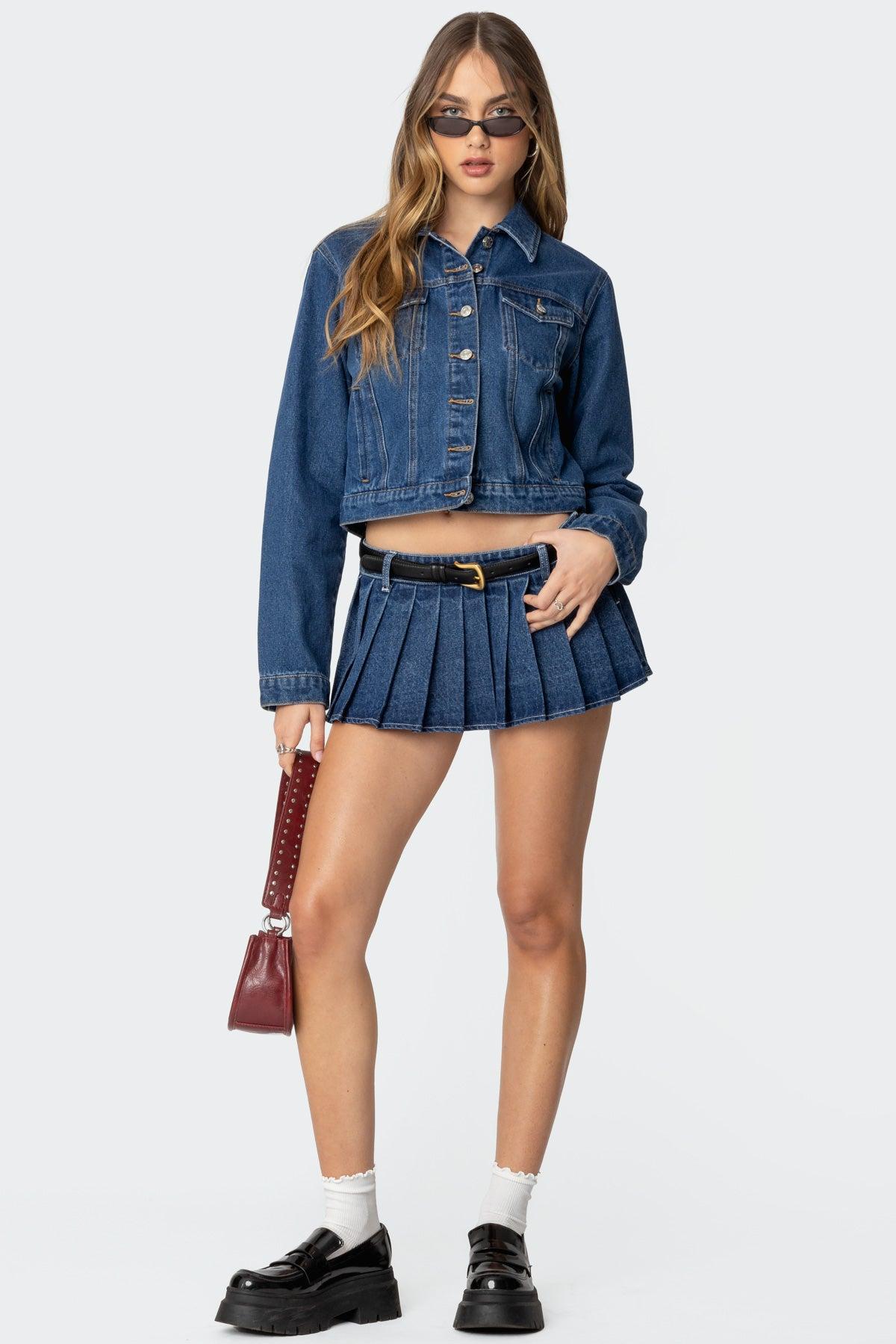 Zenia Denim Pleated Mini Skort Product Image