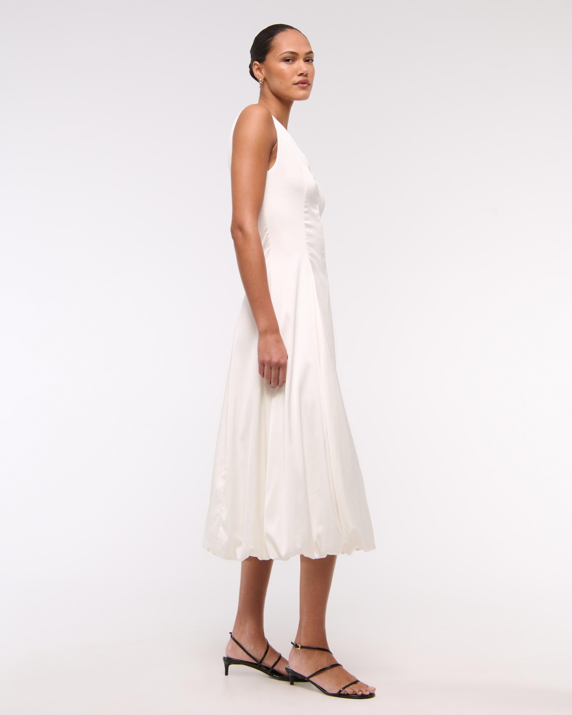 Plunge Bubble Hem Midi Dress Product Image