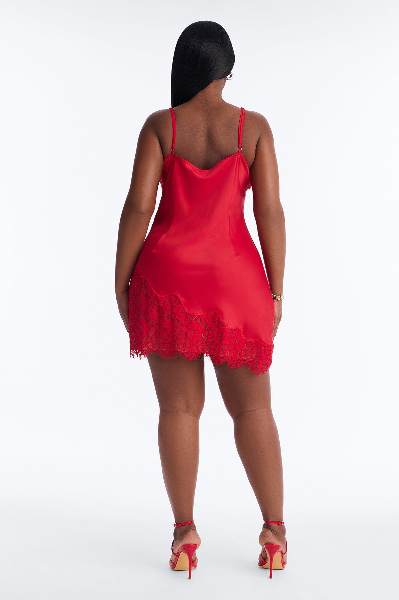 Lovely Lace Satin Mini Dress - Red Female Product Image
