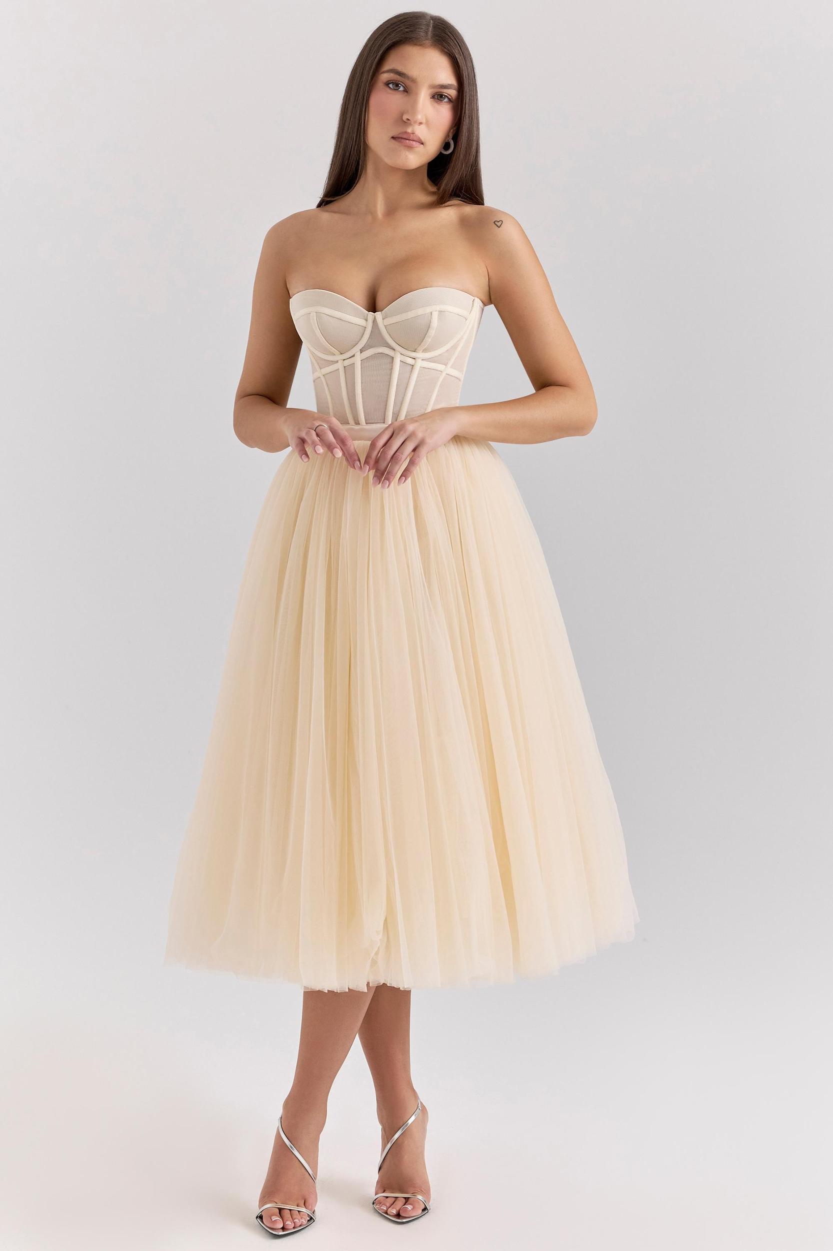 Darling  vintage cream tulle midi dress Product Image