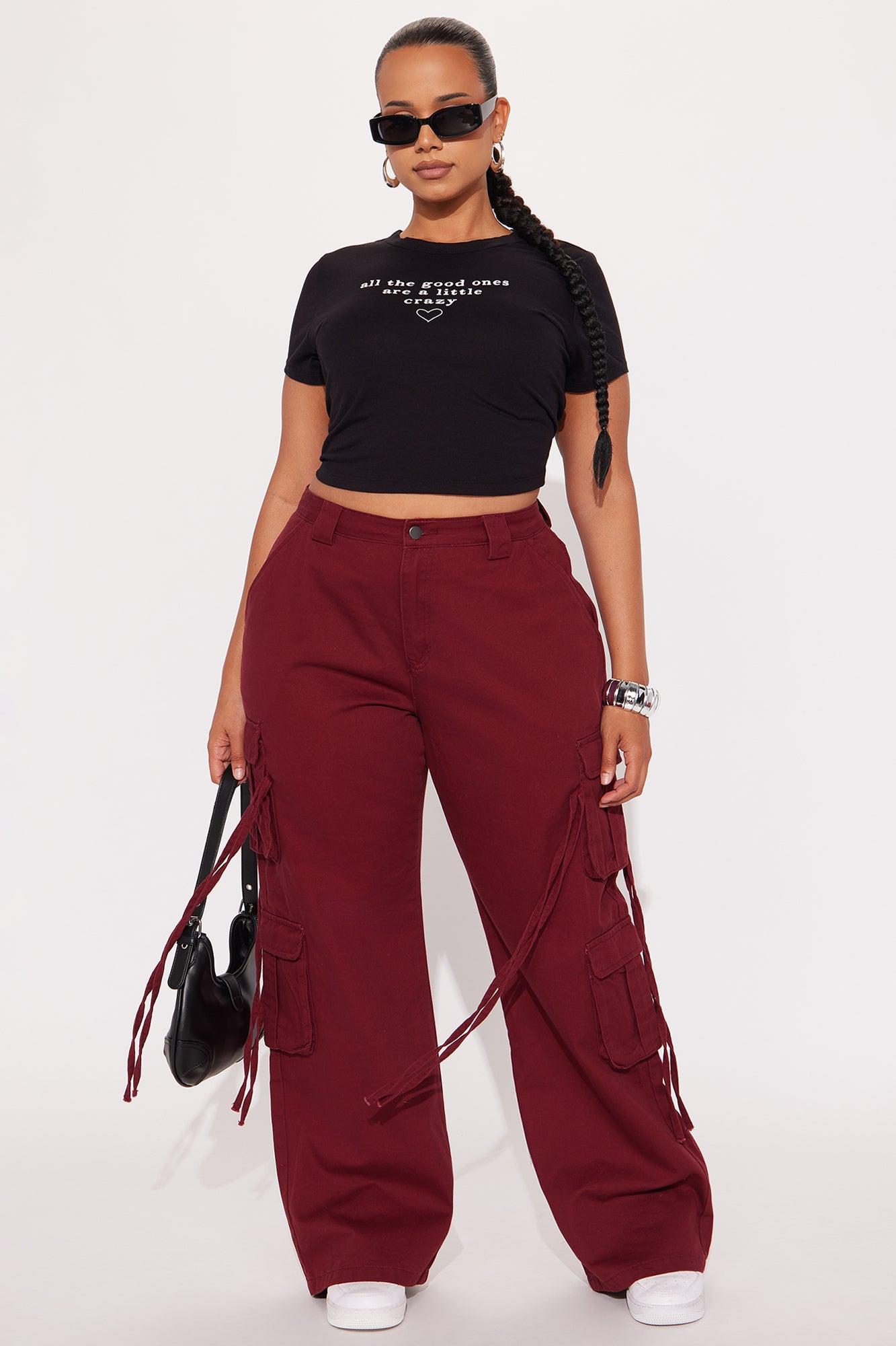 Golden Hour Wide Leg Cargo Pant - Burgundy Female Product Image