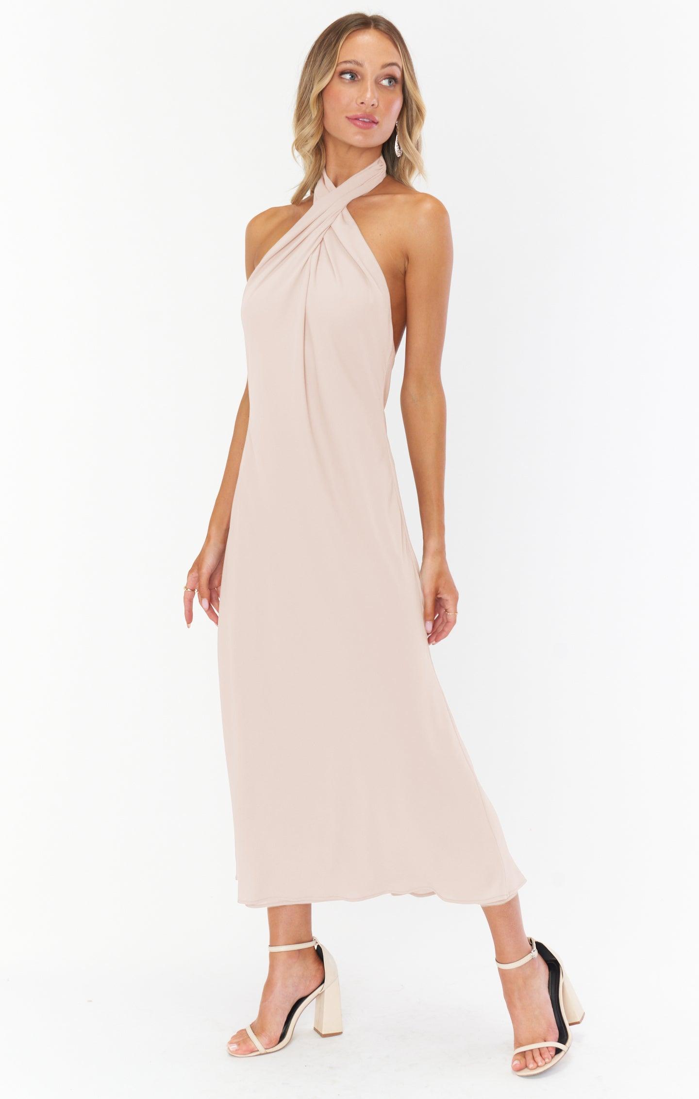 Jasmine Halter Midi Dress ~ Dusty Blush Crisp Product Image