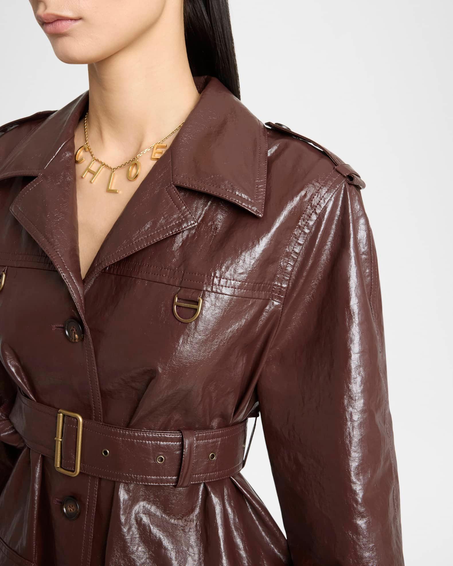 Belted Shiny Coated Cotton Trench Coat Product Image