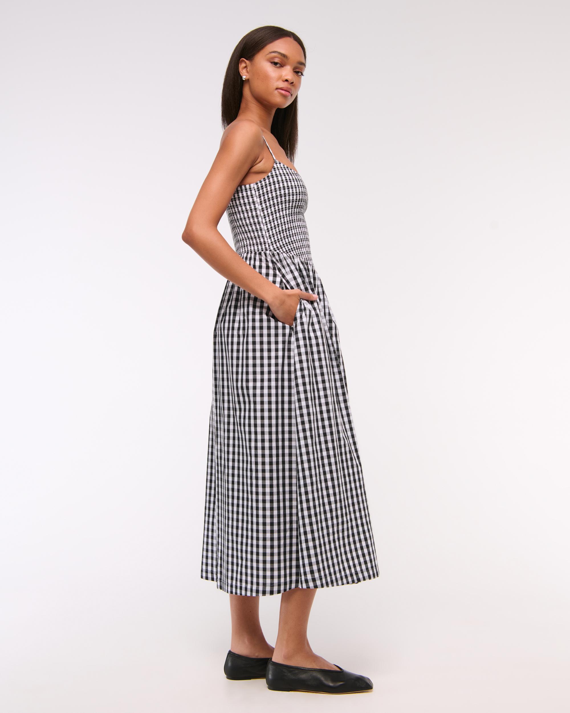 Dipped-Waist Smocked Midi Dress Product Image
