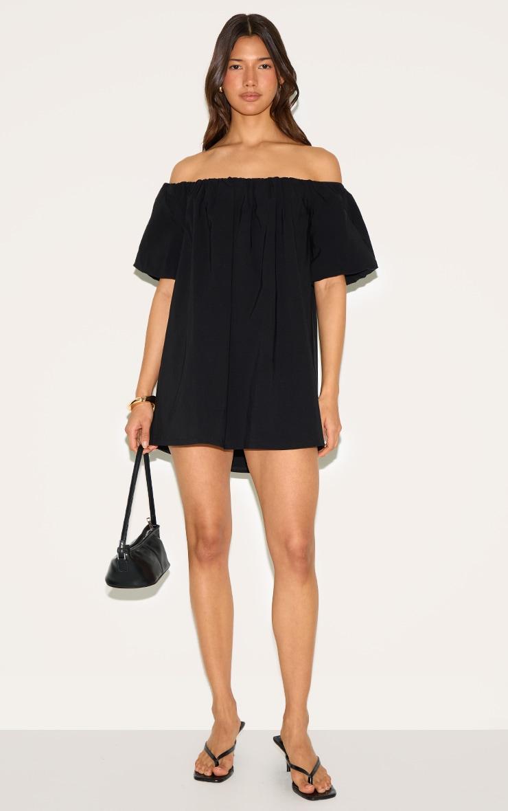 Black Bardot Puff Sleeve Shift Dress Product Image